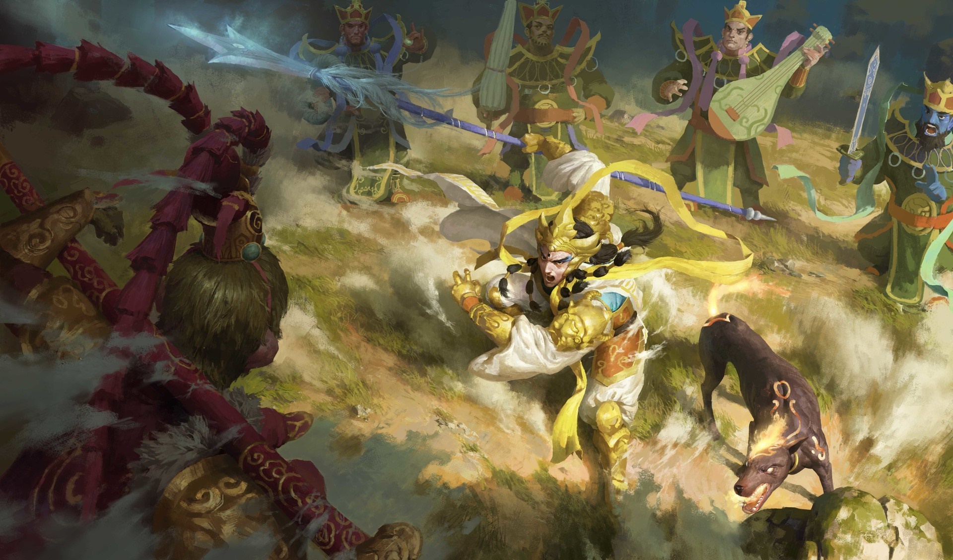Fantasy art of mythological figures in battle HD Wallpaper