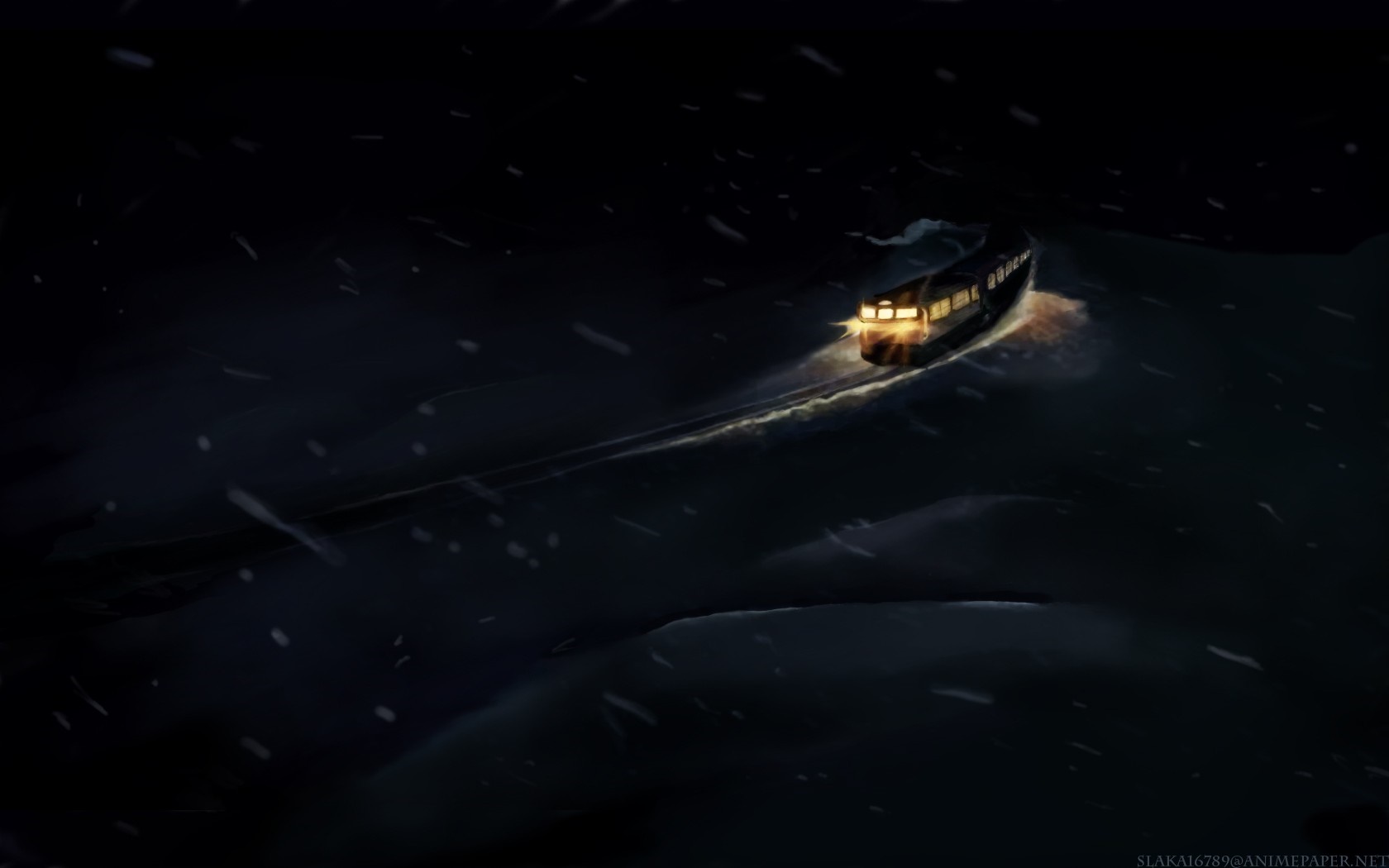 Train in the snow at night HD Wallpaper