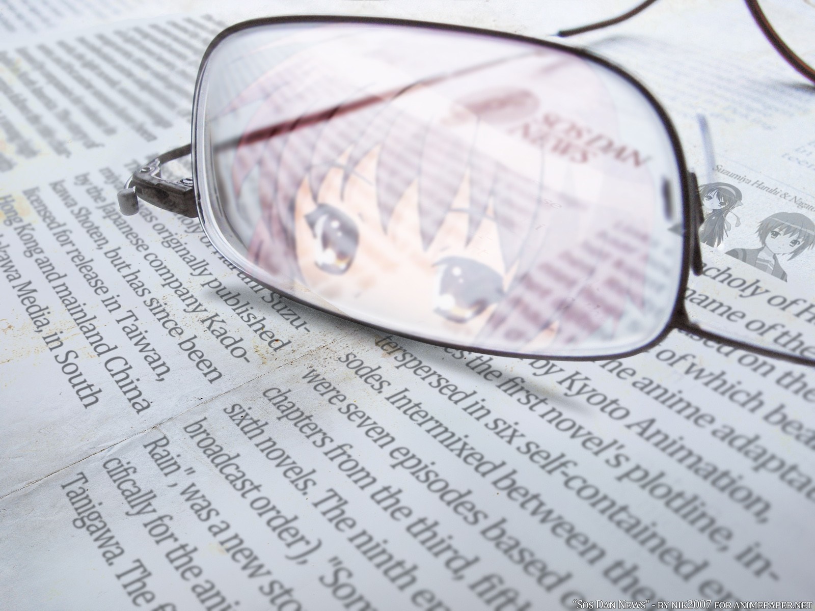 The Melancholy of Haruhi Suzumiya characters reflected in glasses HD Wallpaper