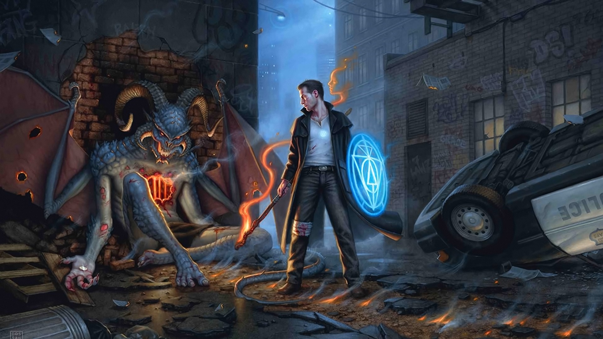 Harry Dresden from Dresden Files fighting a demon HD Wallpaper