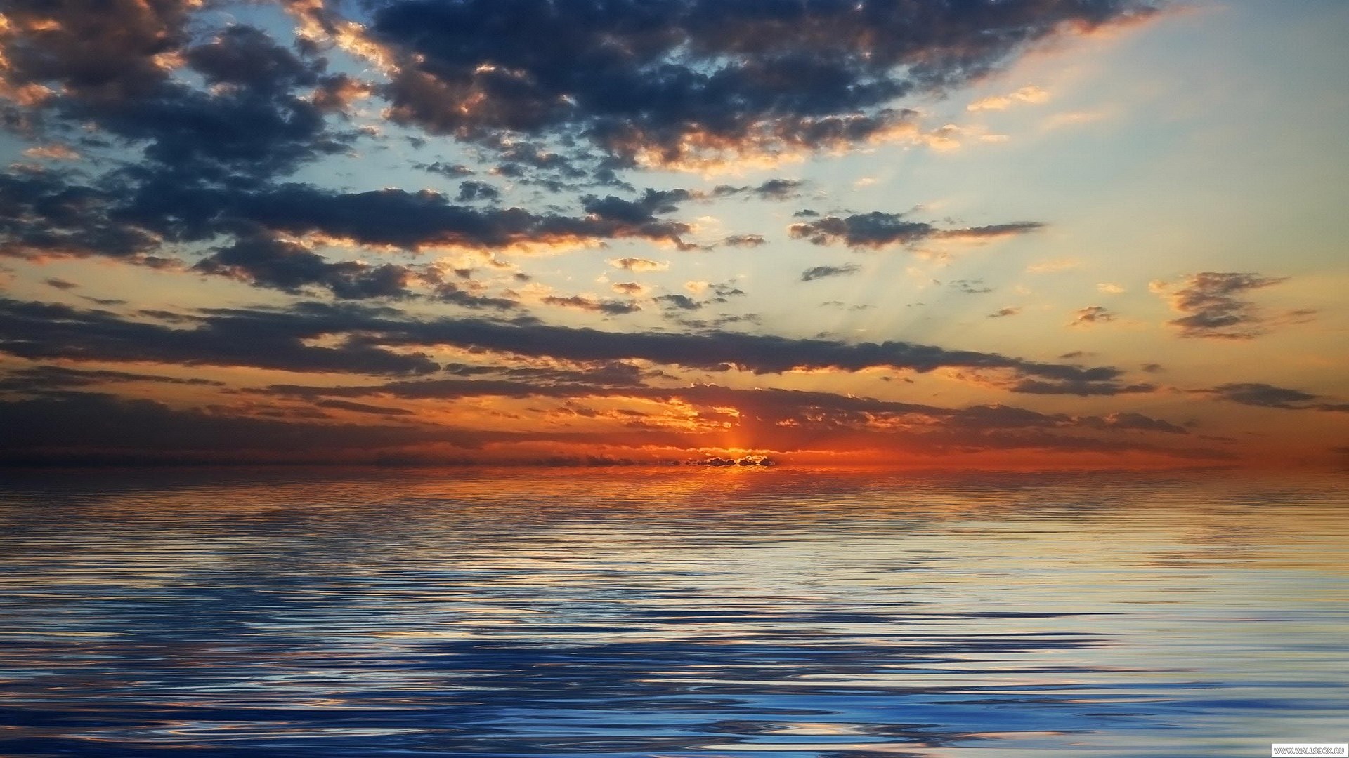 Sunset over the ocean with clouds HD Wallpaper