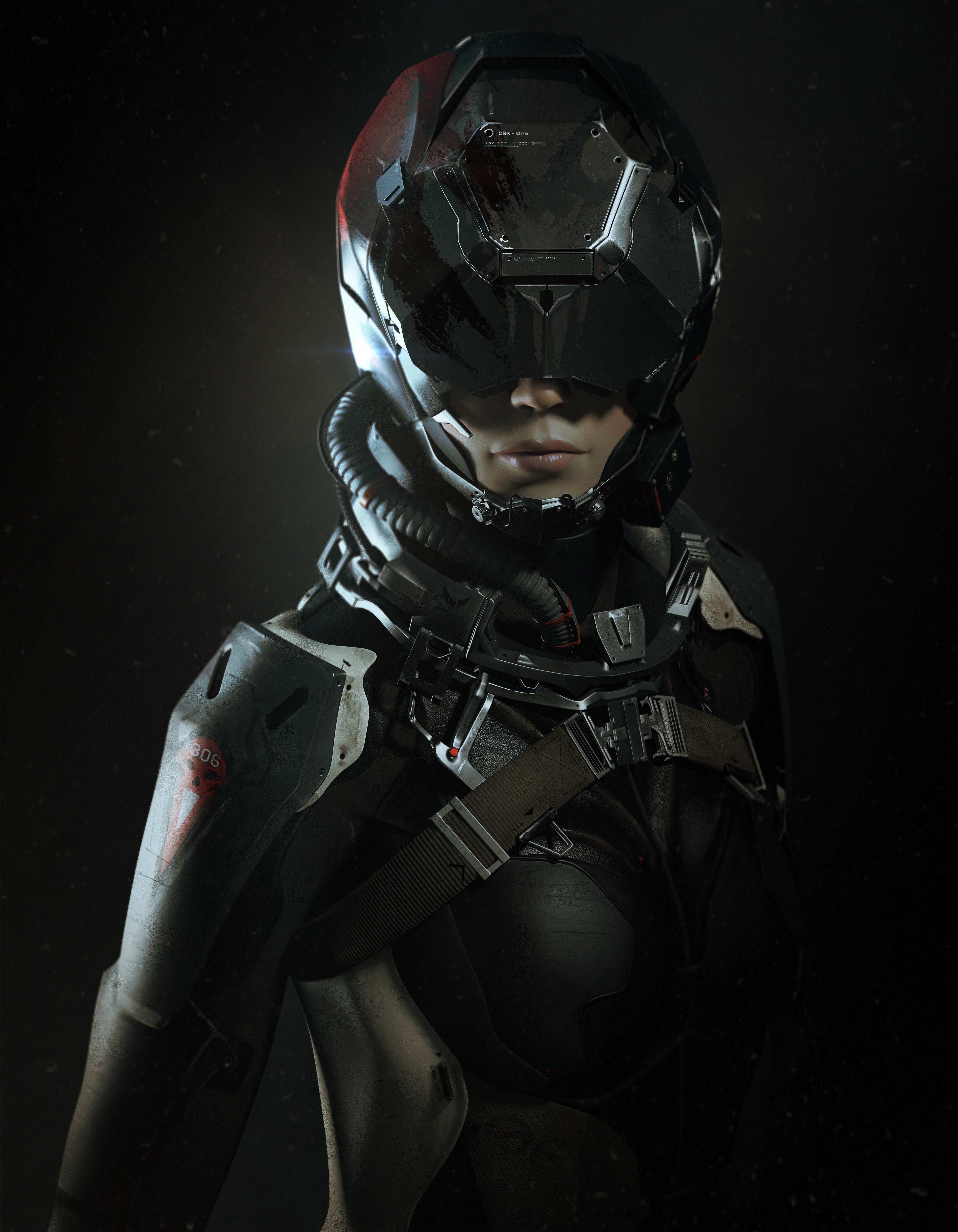 Woman in futuristic armor and helmet HD Wallpaper