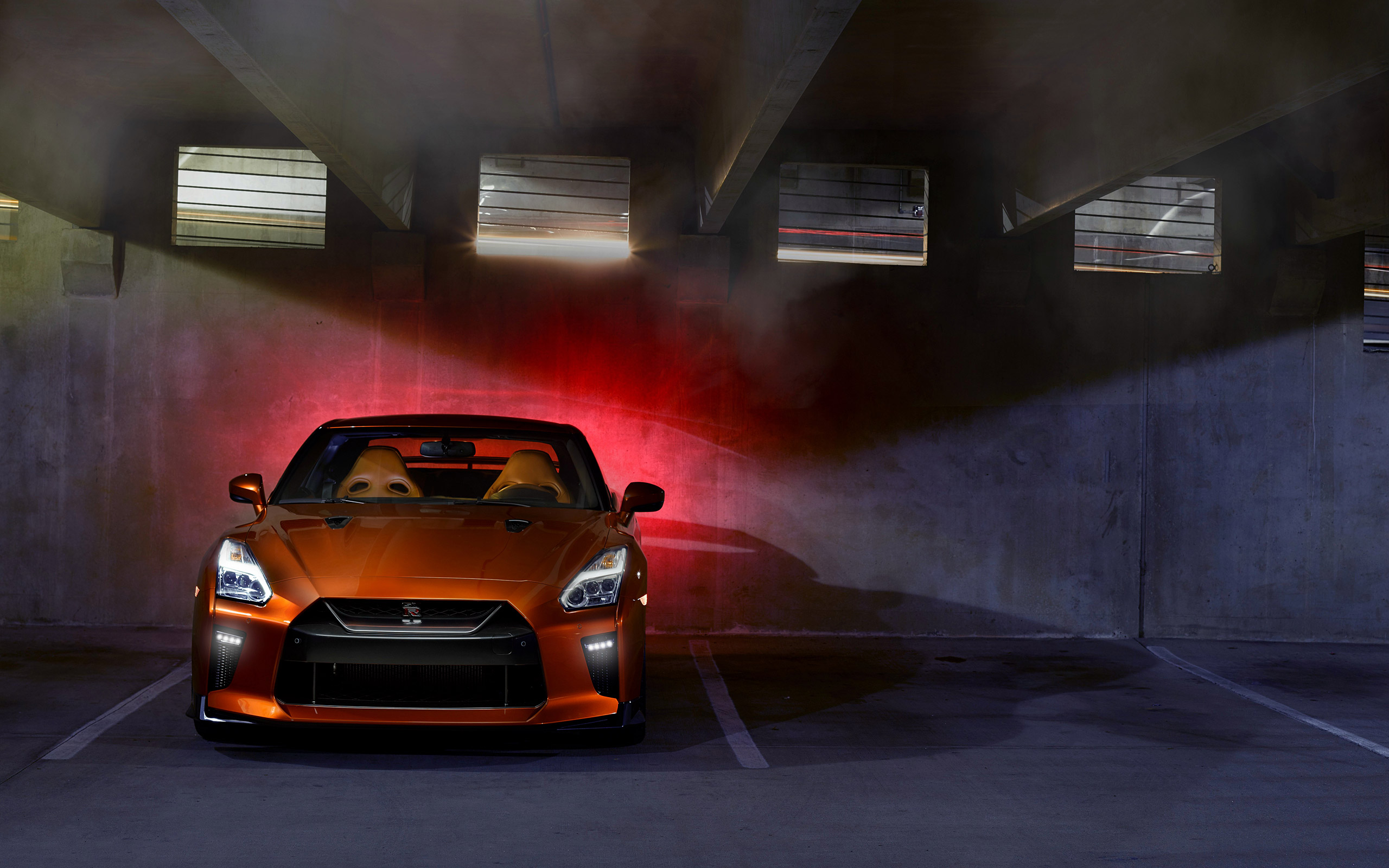 Orange Nissan GT-R Convertible in Parking Garage HD Wallpaper