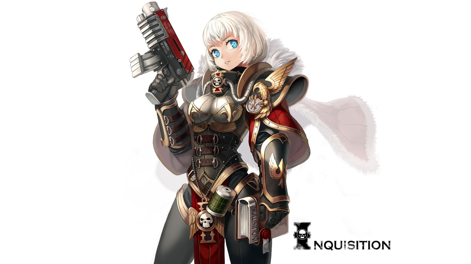 Anime girl from Warhammer 40,000 Inquisition holding a gun HD Wallpaper