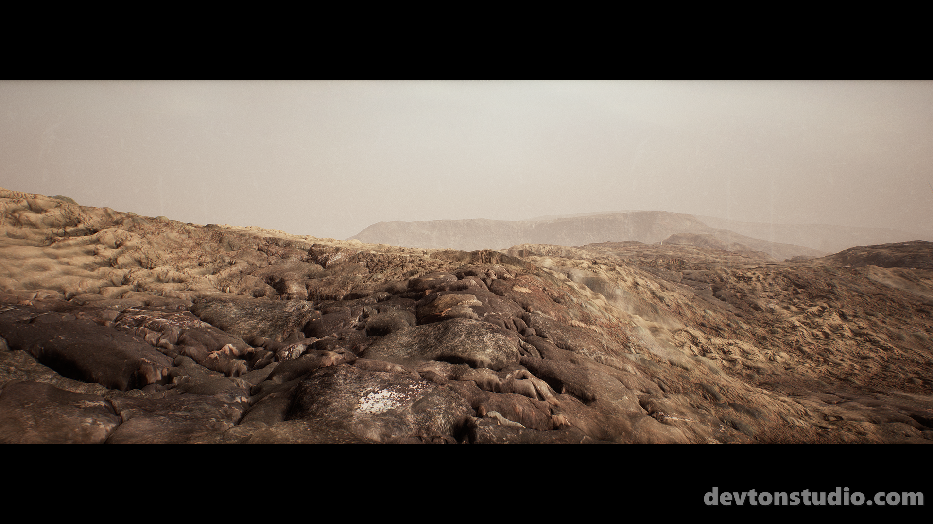 Rocky desert landscape with distant mountains HD Wallpaper