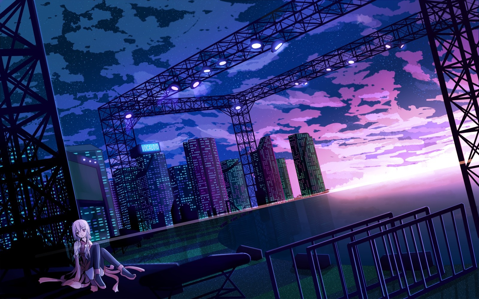 Yuzuriha Inori from Guilty Crown in a cityscape at night HD Wallpaper