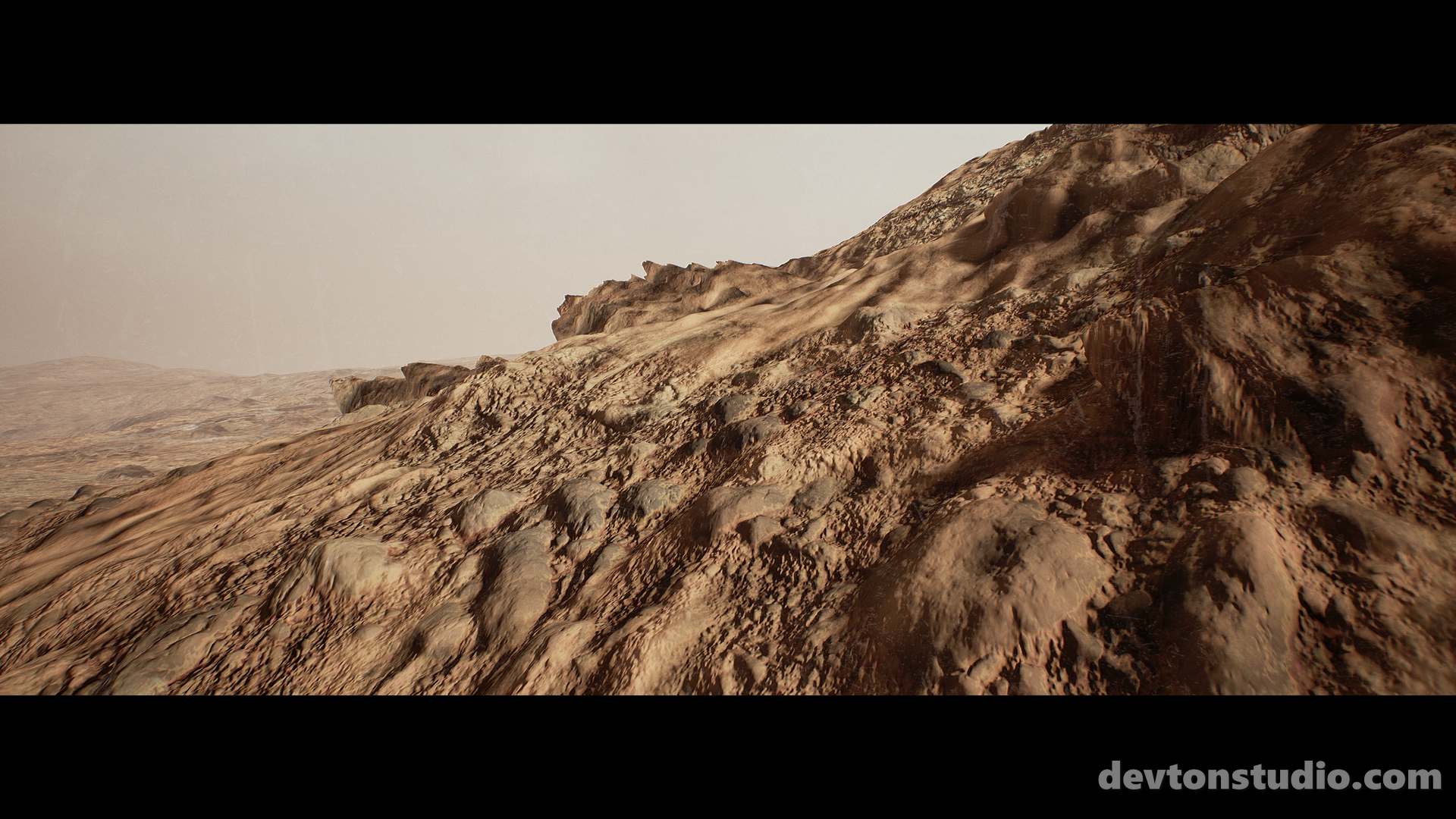 Rocky Martian landscape with dusty atmosphere HD Wallpaper