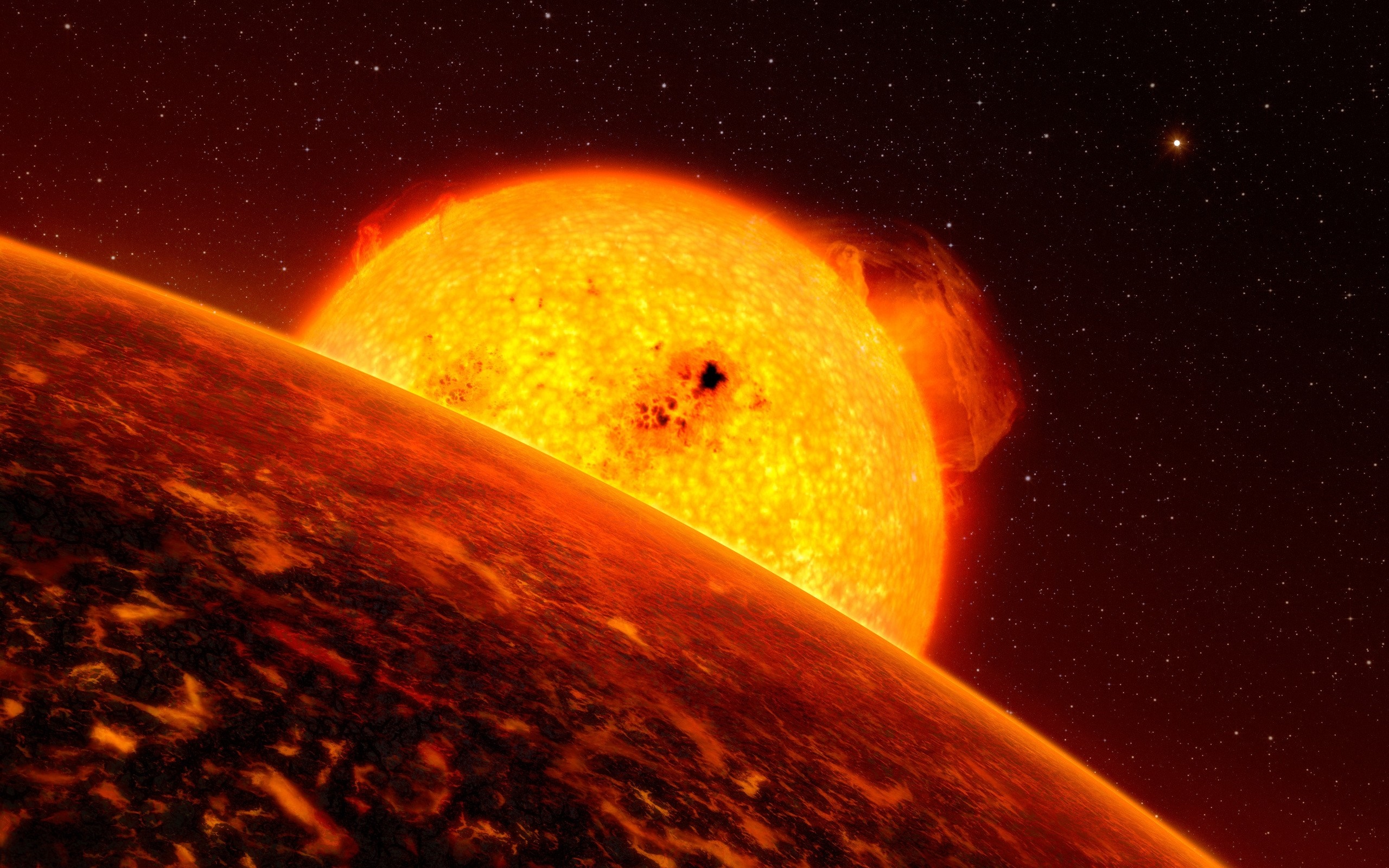 Planet and Sun in outer space with stars HD Wallpaper