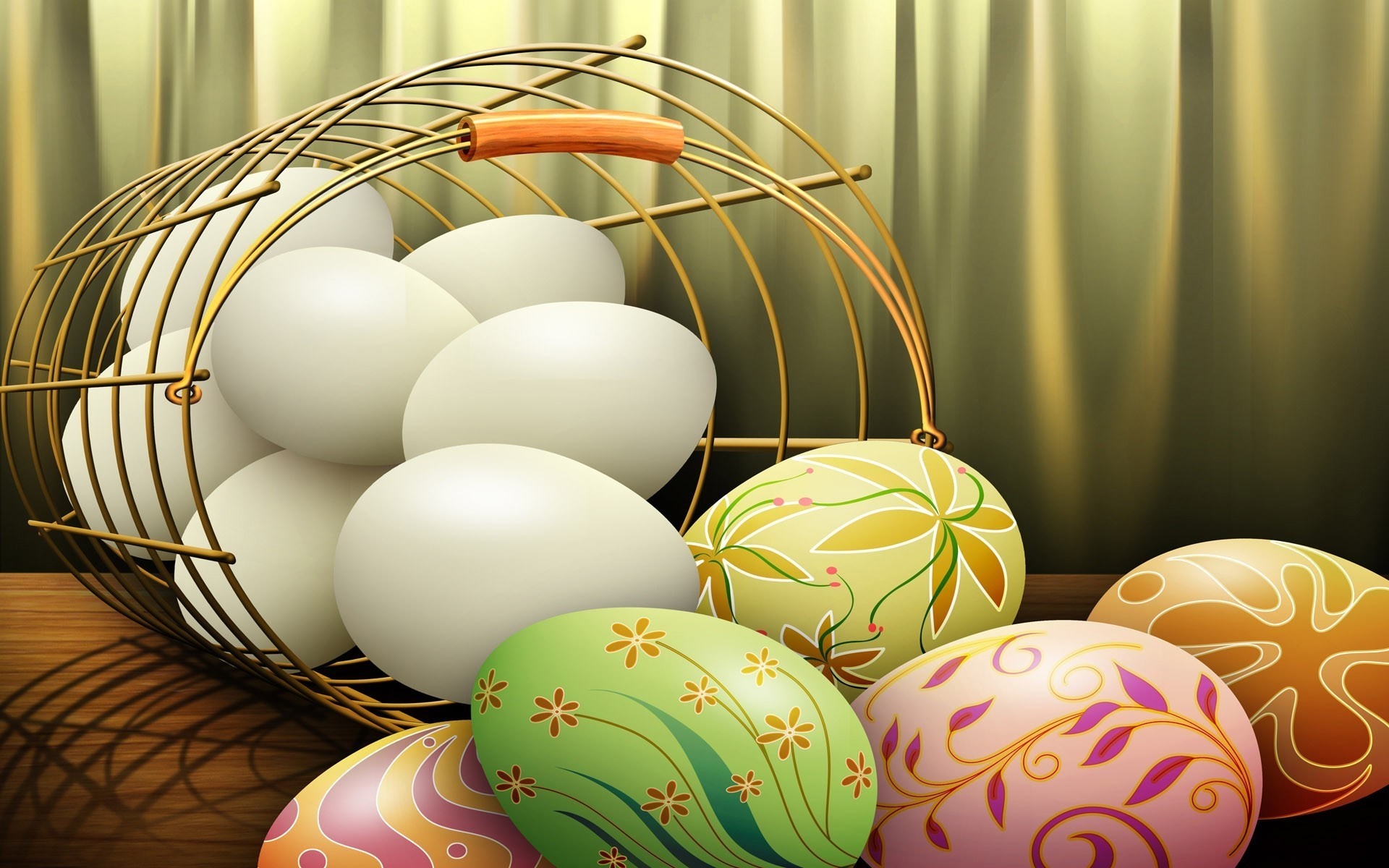 Easter eggs in a basket HD Wallpaper