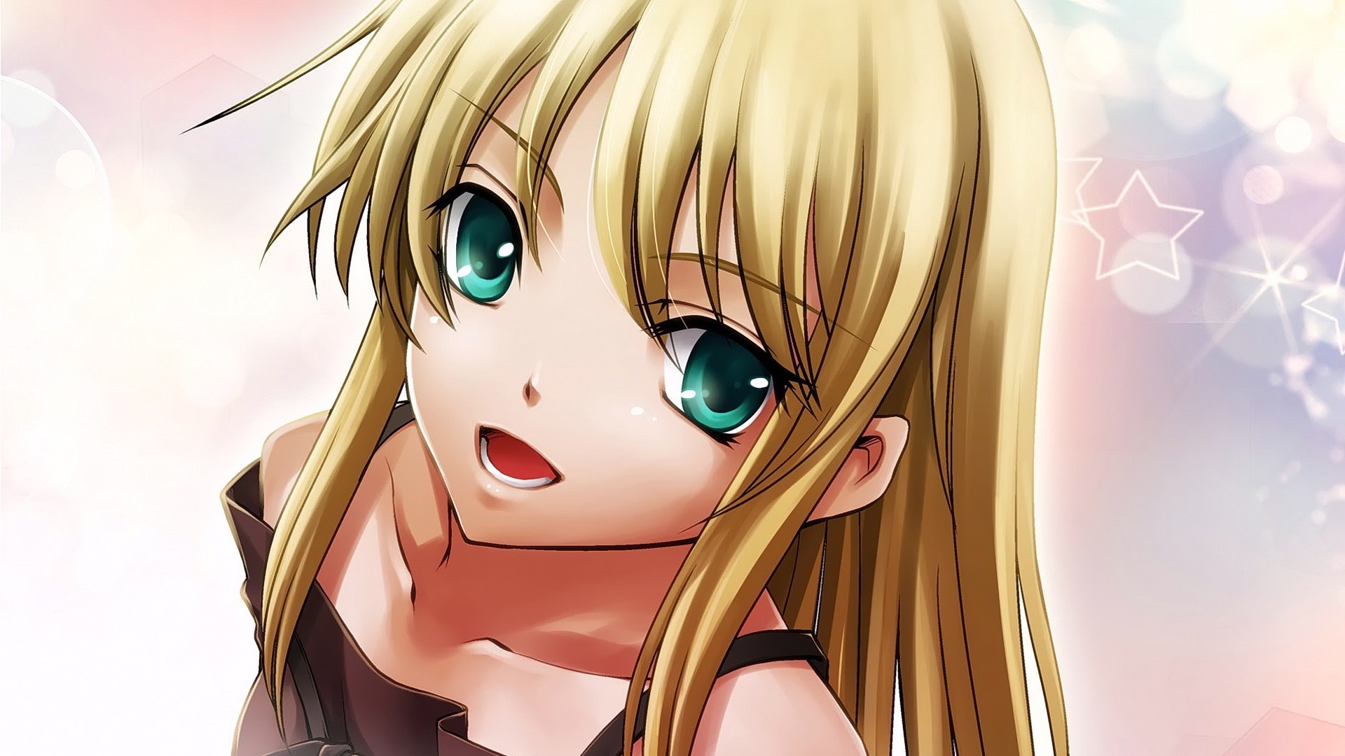 Anime girl with blonde hair and green eyes HD Wallpaper