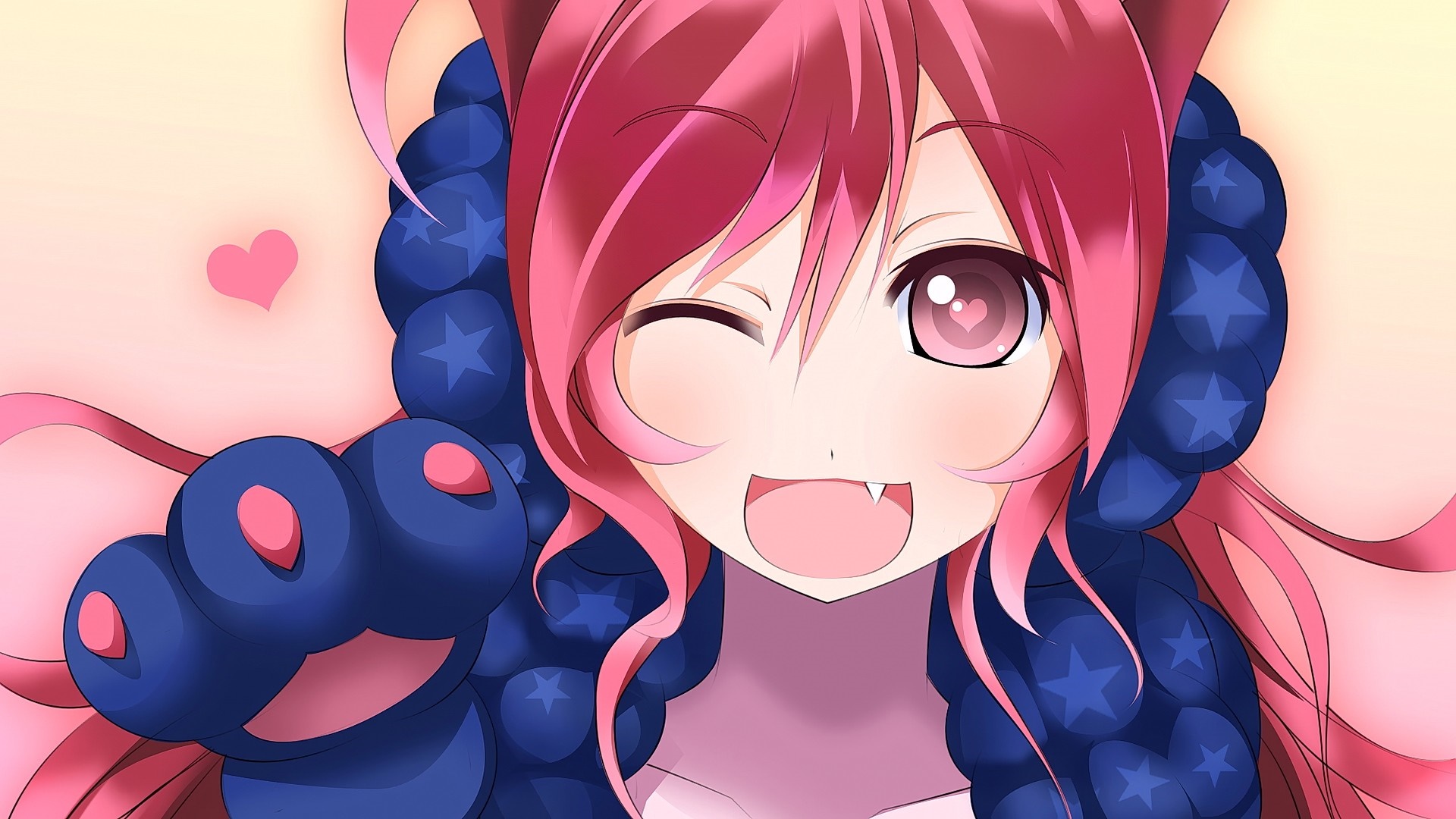 Anime girl with pink hair and blue star accessories HD Wallpaper