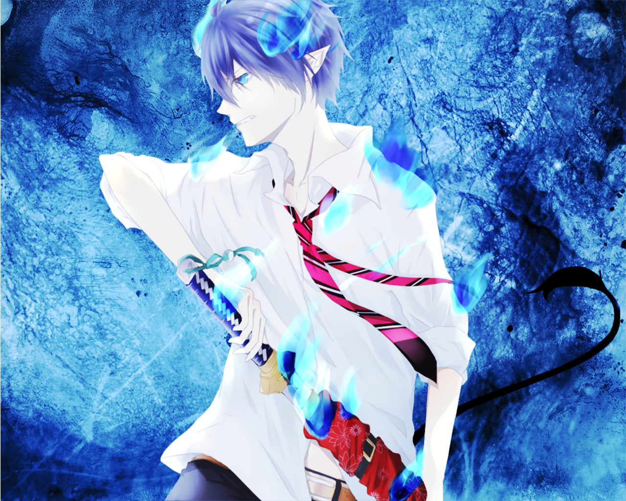 Okumura Rin from Blue Exorcist with blue flames HD Wallpaper