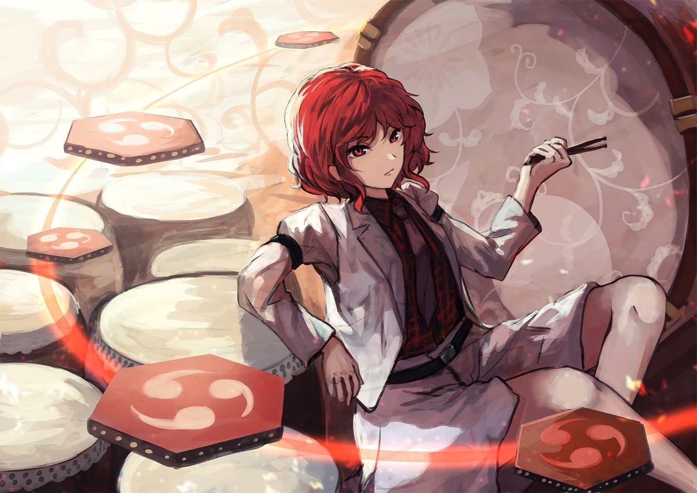 Horikawa Raiko from Touhou Project playing drums HD Wallpaper