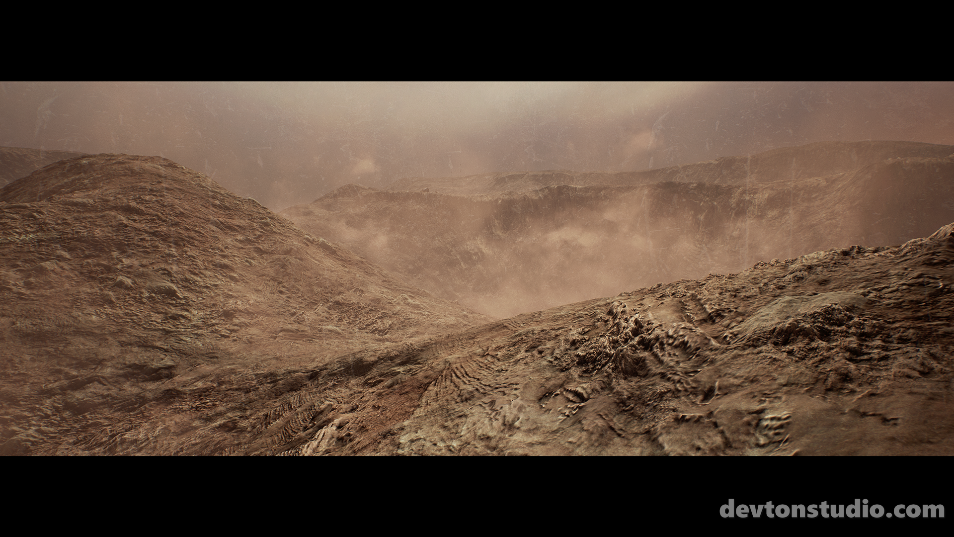 Rocky mountainous landscape with dust and fog HD Wallpaper