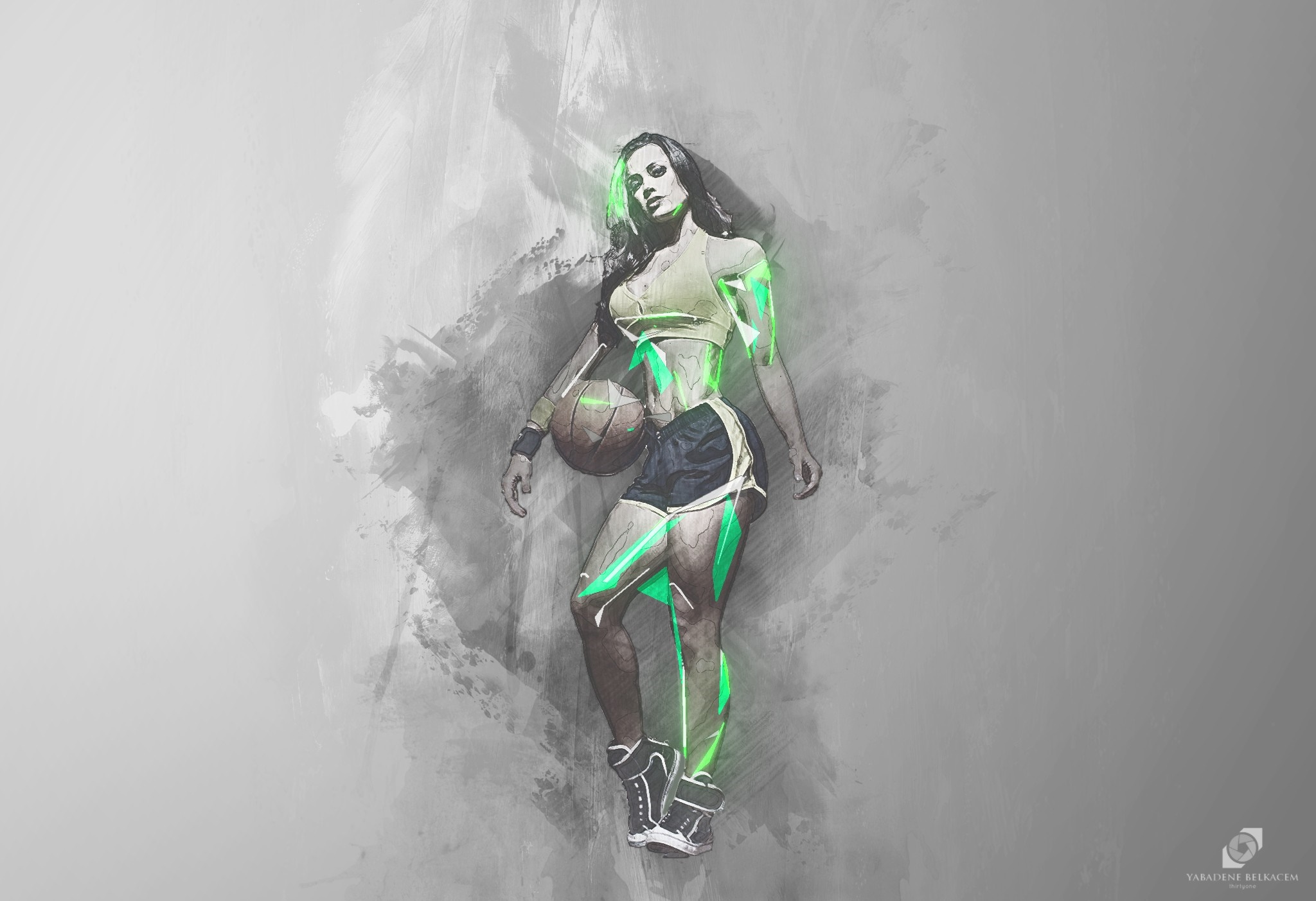 Woman with basketball, abstract illustration HD Wallpaper