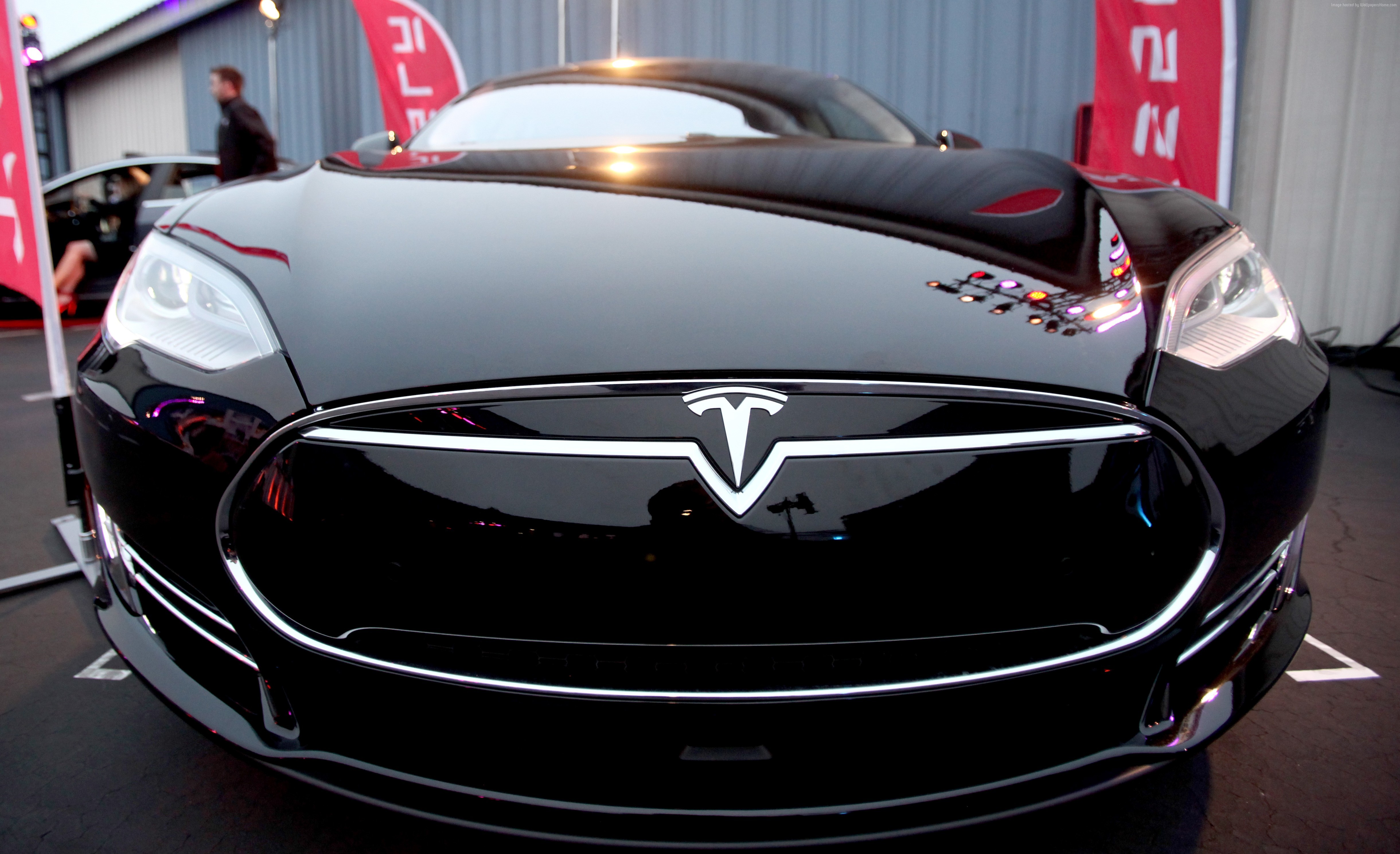 Black Tesla Model S front view HD Wallpaper