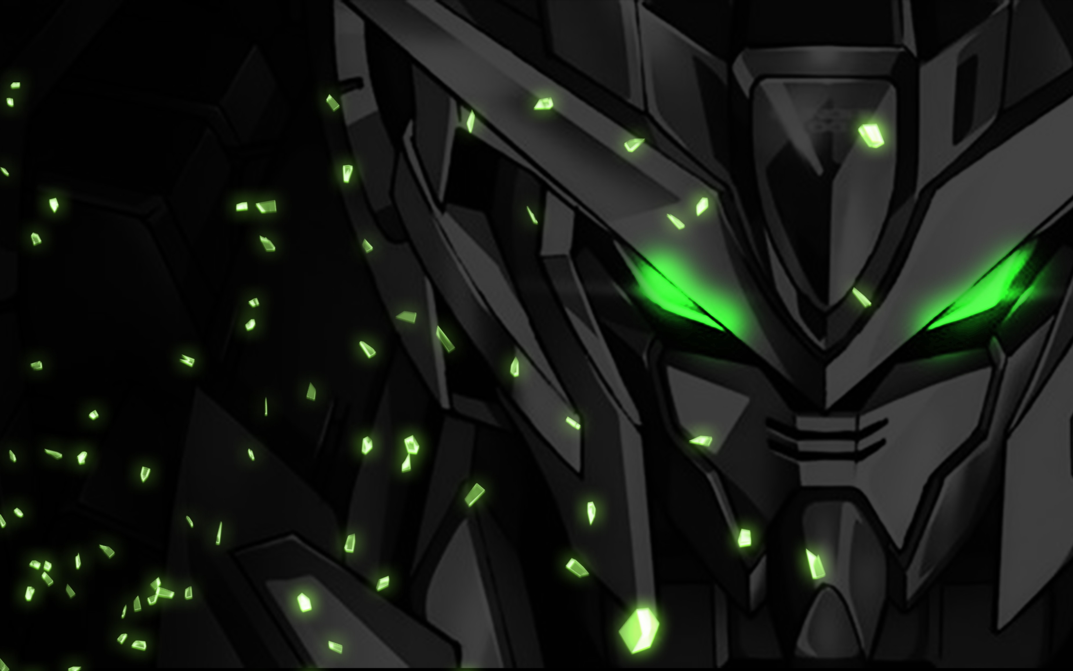 Gundam Mech with glowing green eyes HD Wallpaper