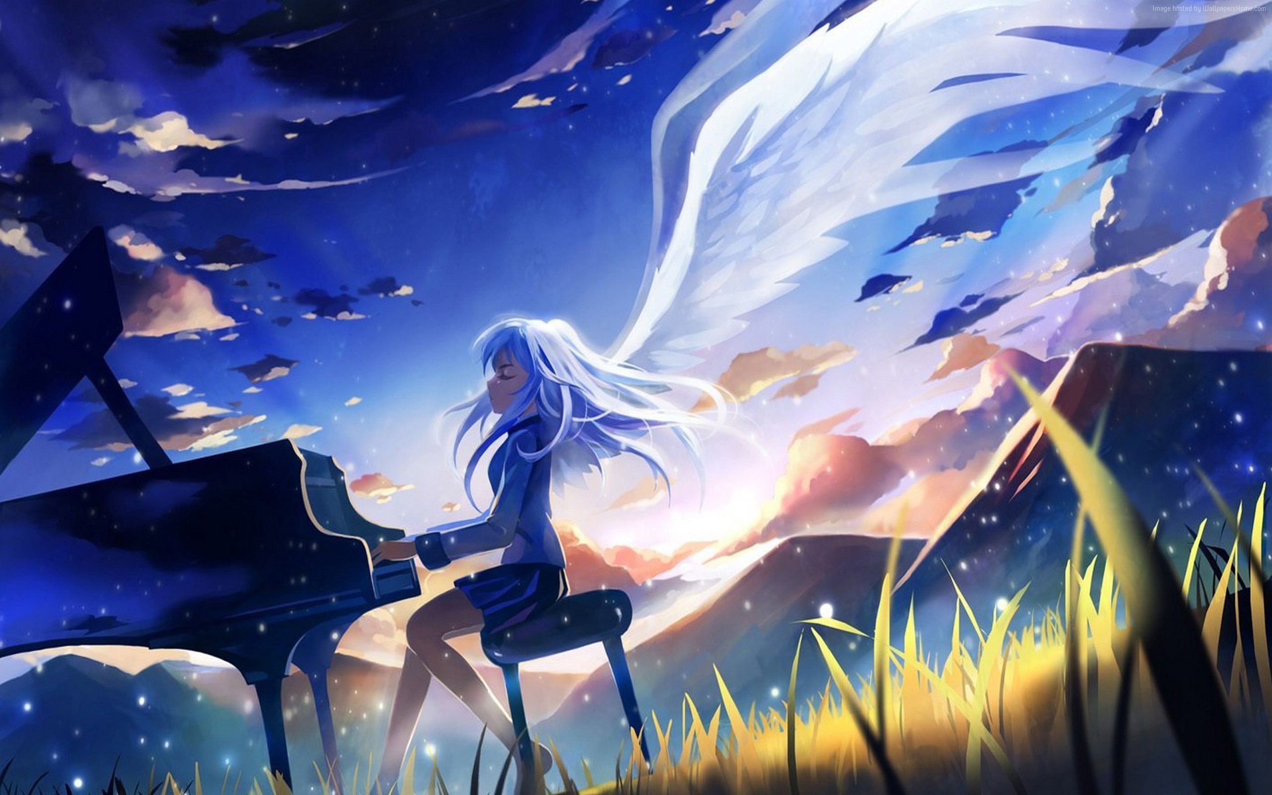 Kanade Tachibana from Angel Beats playing piano HD Wallpaper