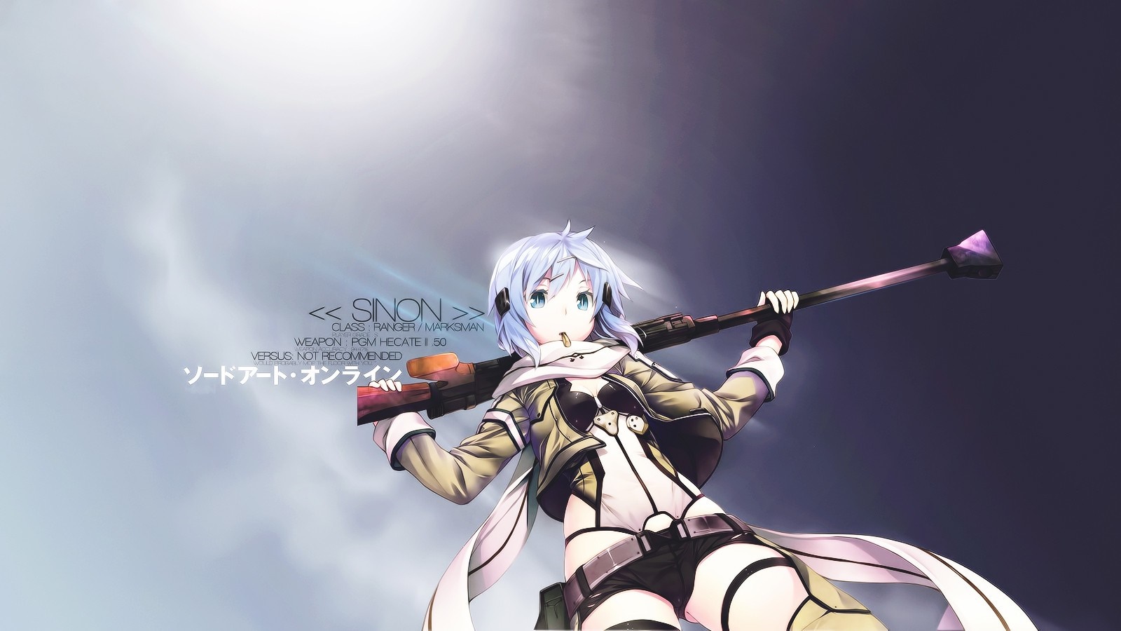 Sinon from Sword Art Online with a sniper rifle HD Wallpaper