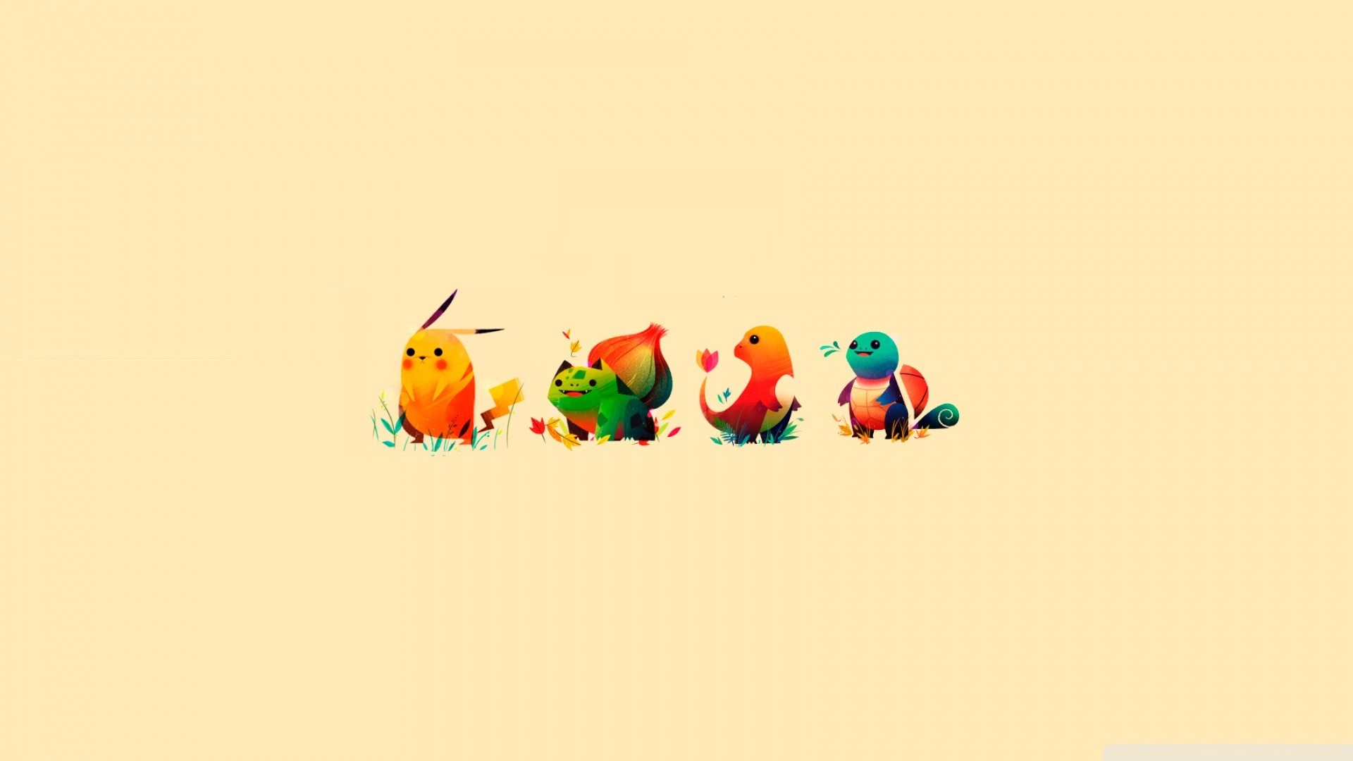 Pikachu, Bulbasaur, Charmander, and Squirtle from Pokemon HD Wallpaper