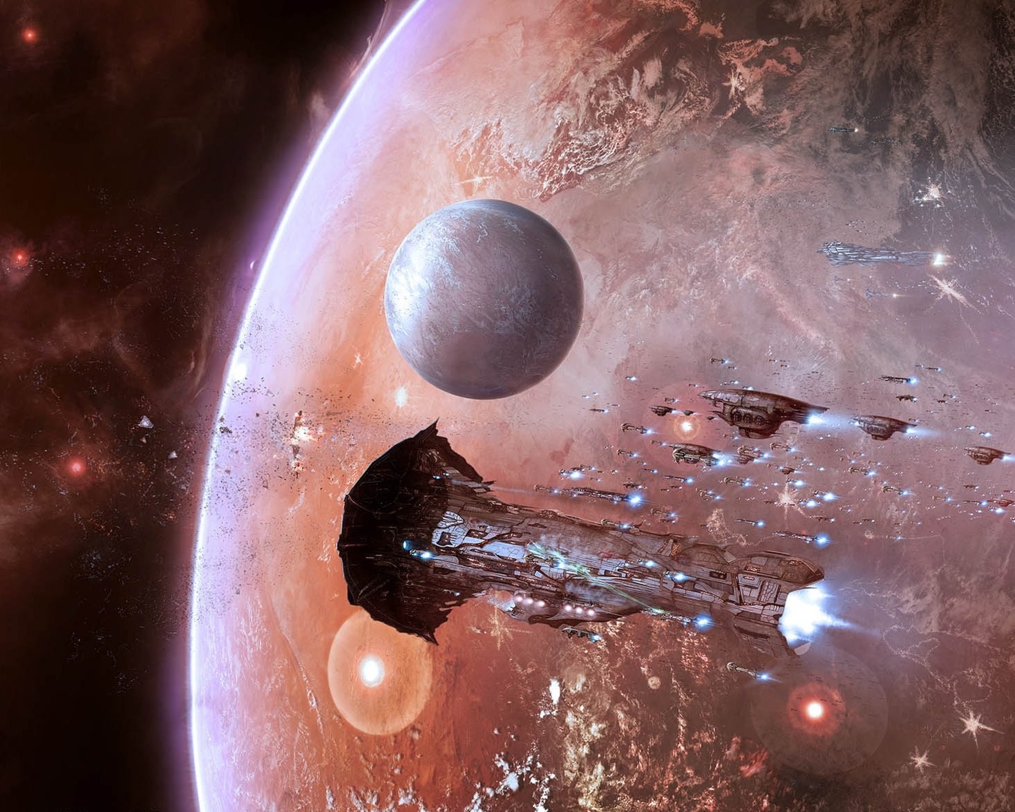 Spaceships near planets in EVE Online HD Wallpaper