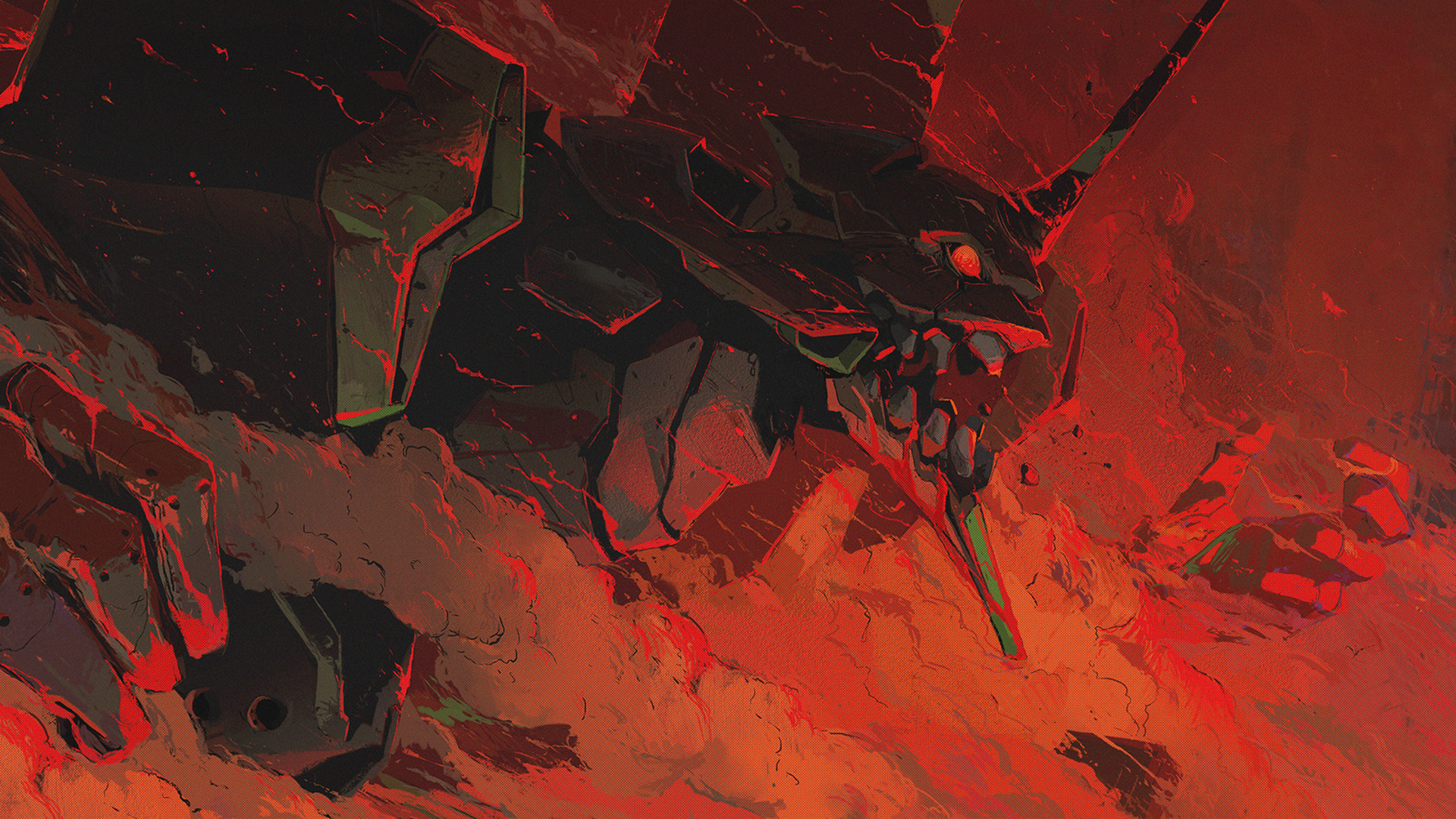 EVA Unit 01 from Neon Genesis Evangelion in red environment HD Wallpaper