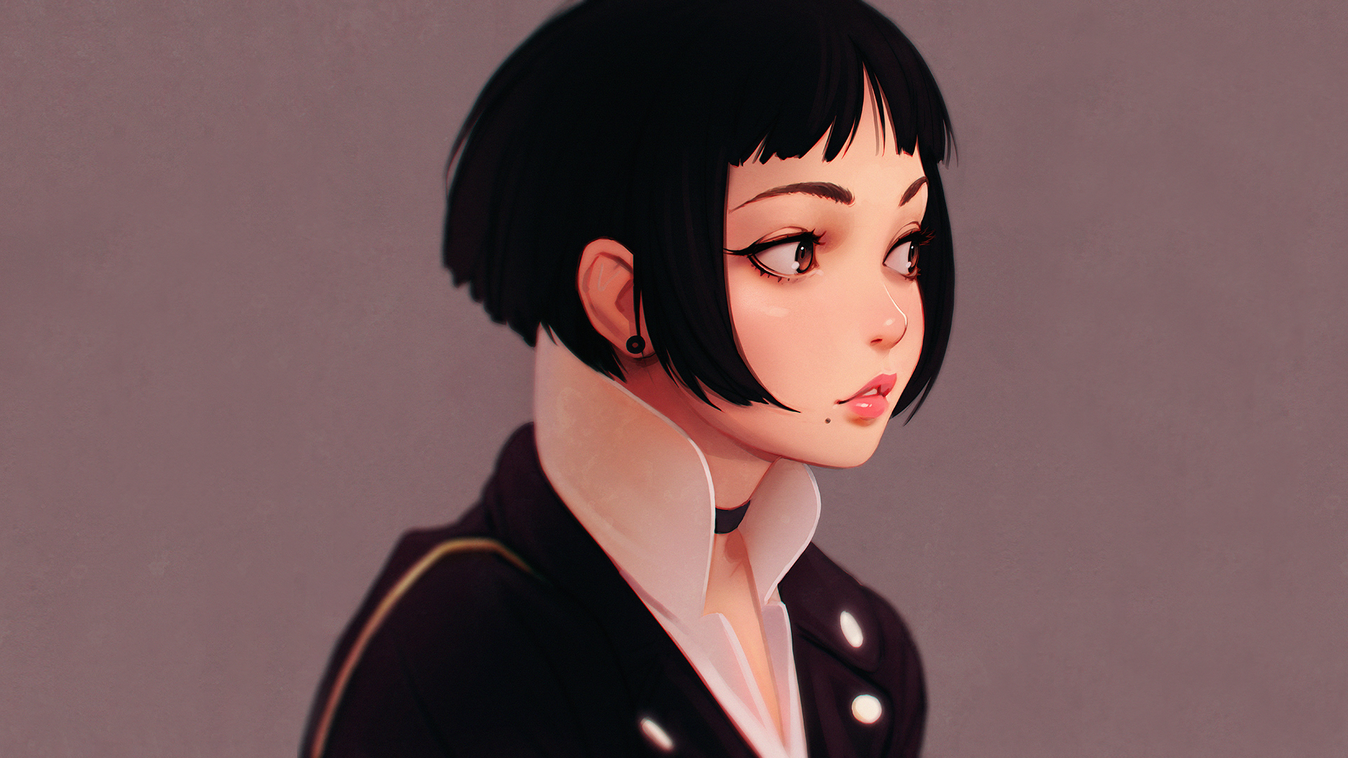 Woman with short black hair by Ilya Kuvshinov HD Wallpaper