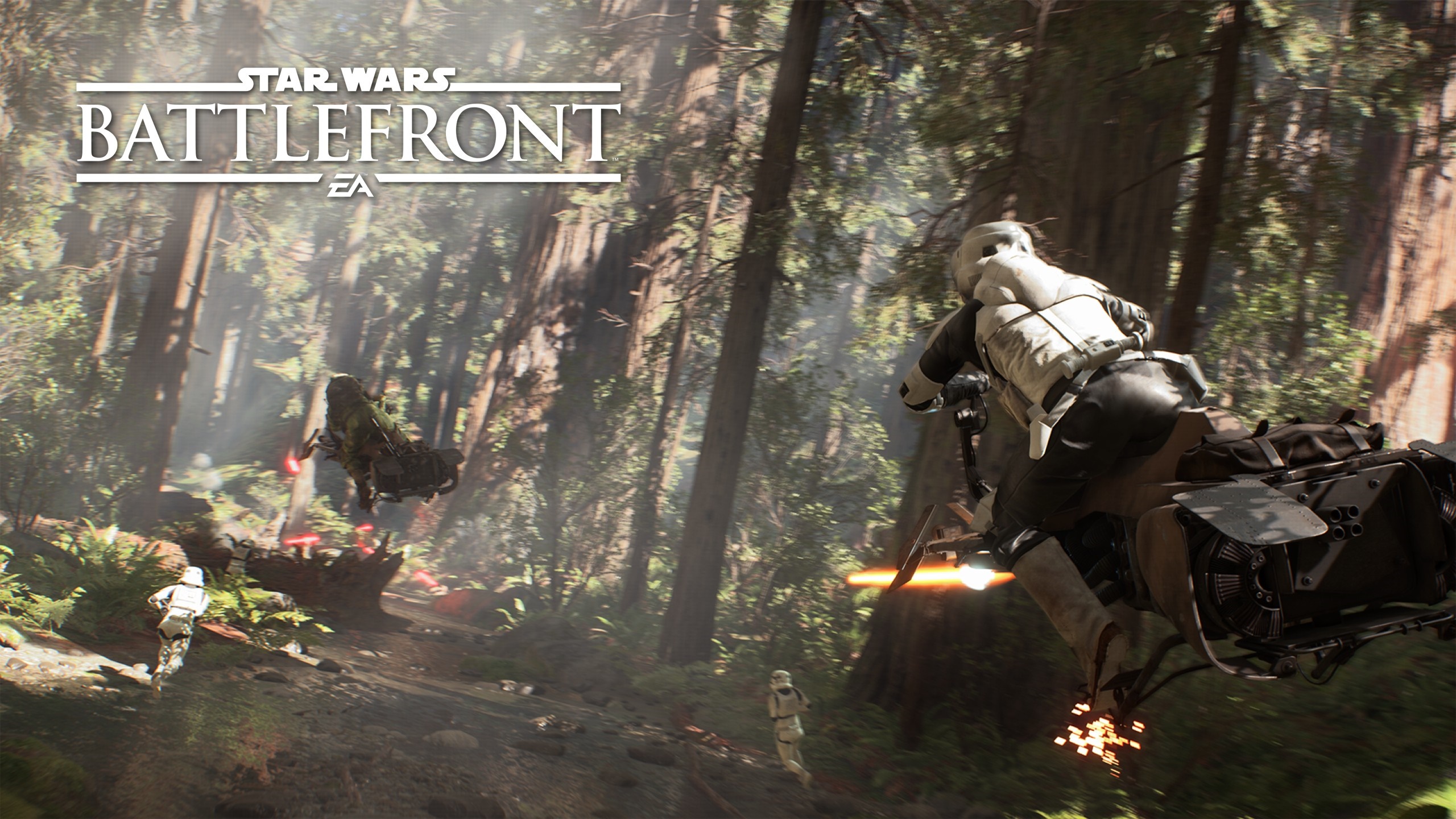 Star Wars Battlefront EA forest speeder bike chase HD Wallpaper