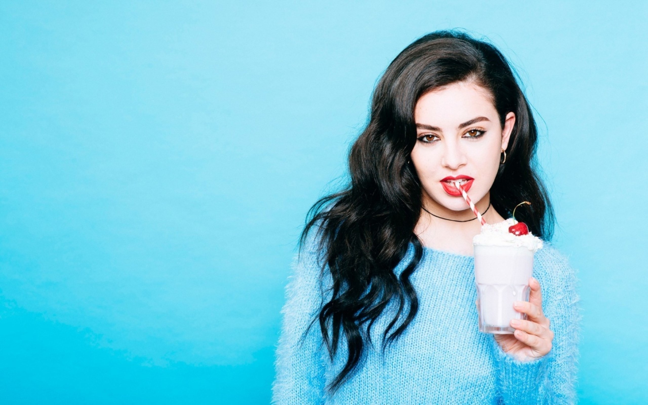 Charli XCX drinking a milkshake HD Wallpaper