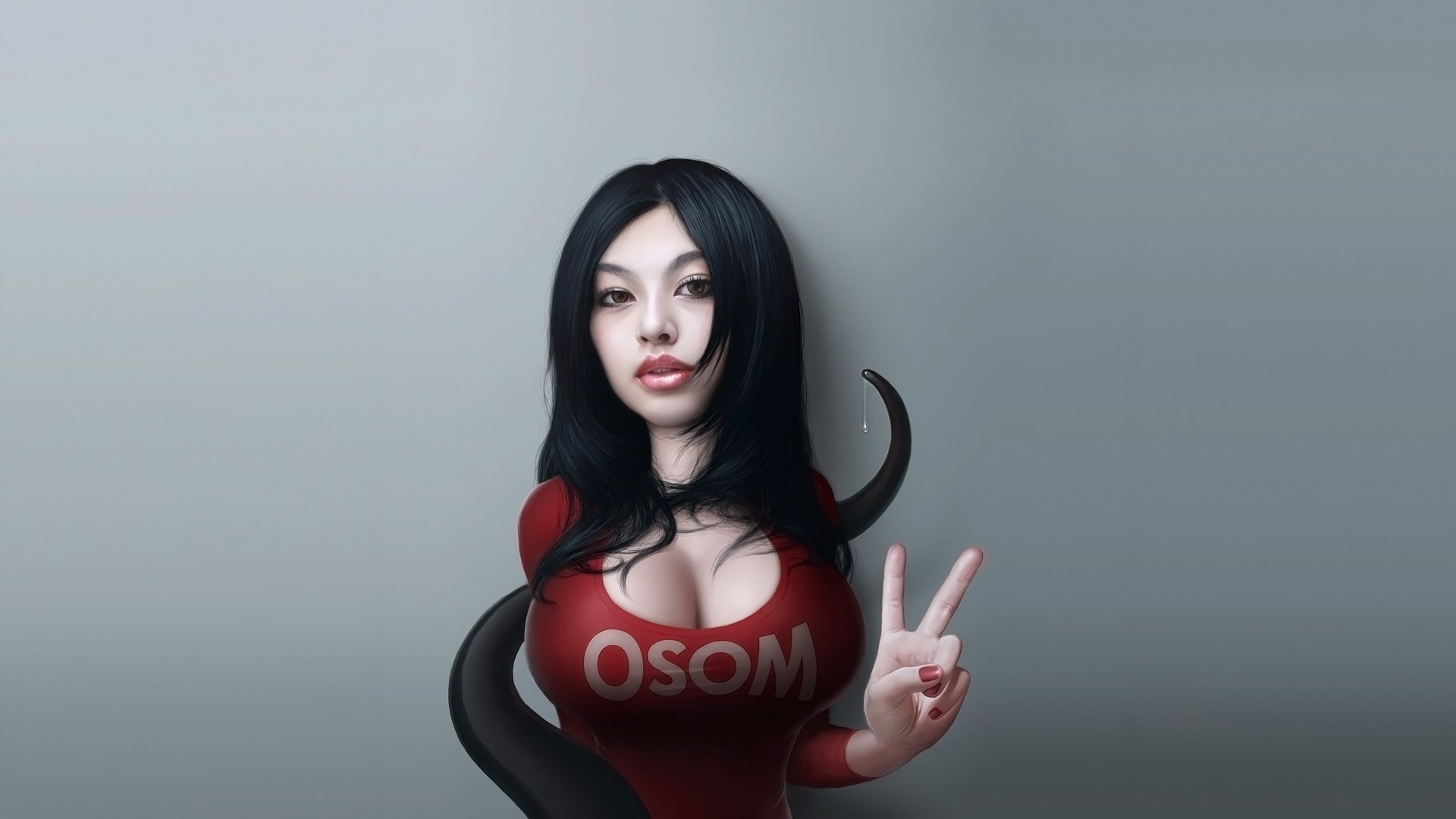 Woman with tentacles and OSOM shirt HD Wallpaper