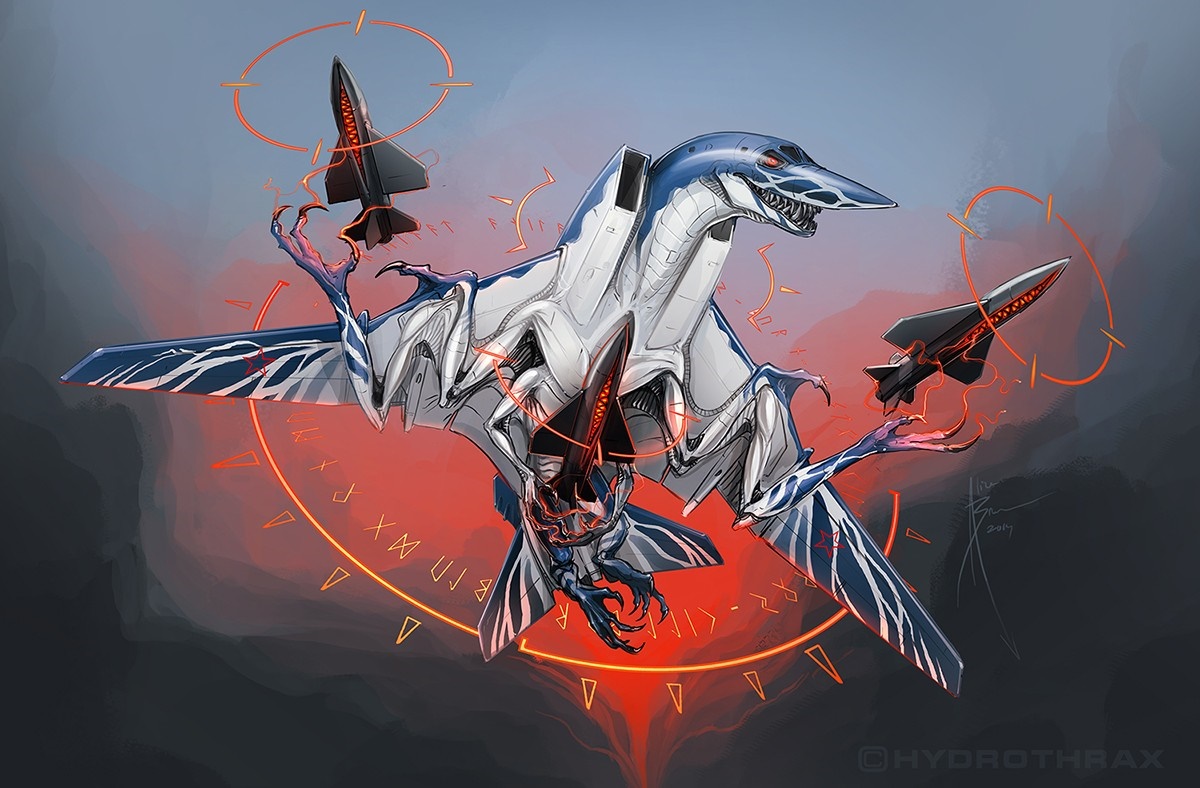 Mechanical Pterodactyl with Missiles and Runes HD Wallpaper
