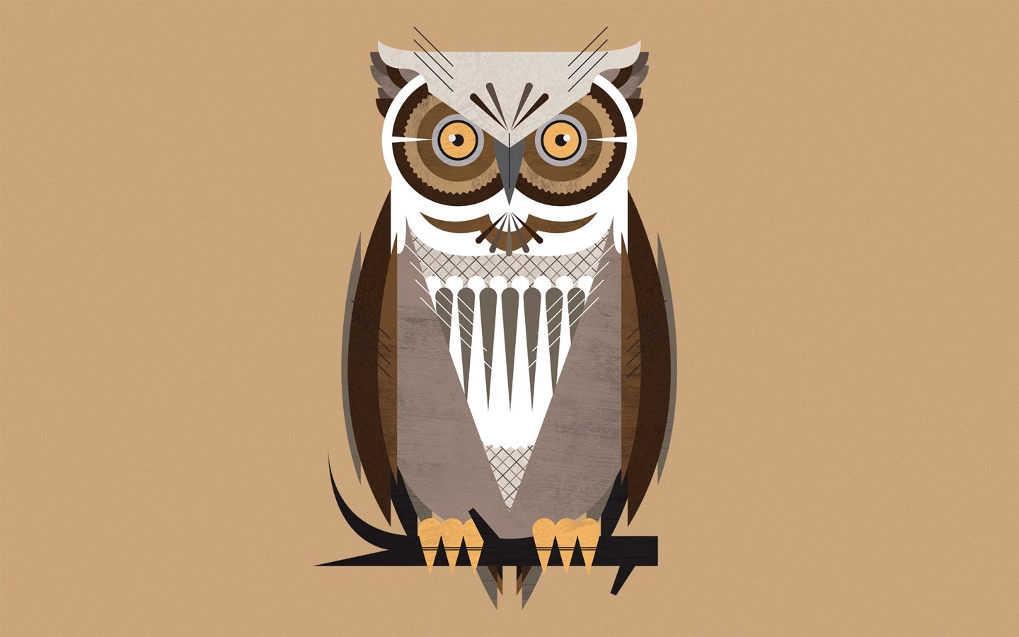 Stylized illustration of an owl perched on a branch HD Wallpaper