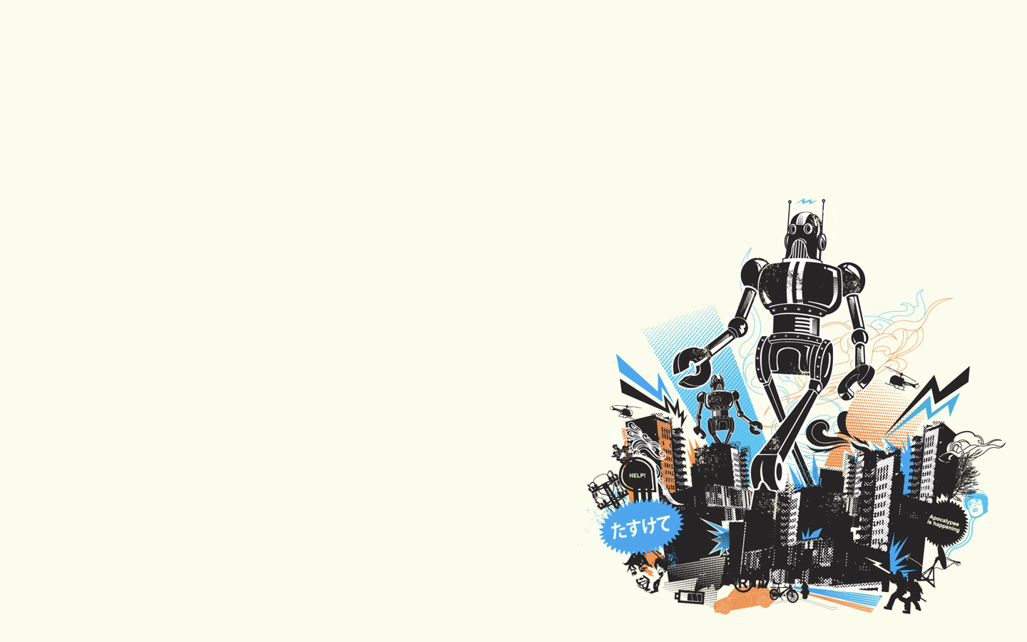 Giant robot attacking a city with smaller robots HD Wallpaper