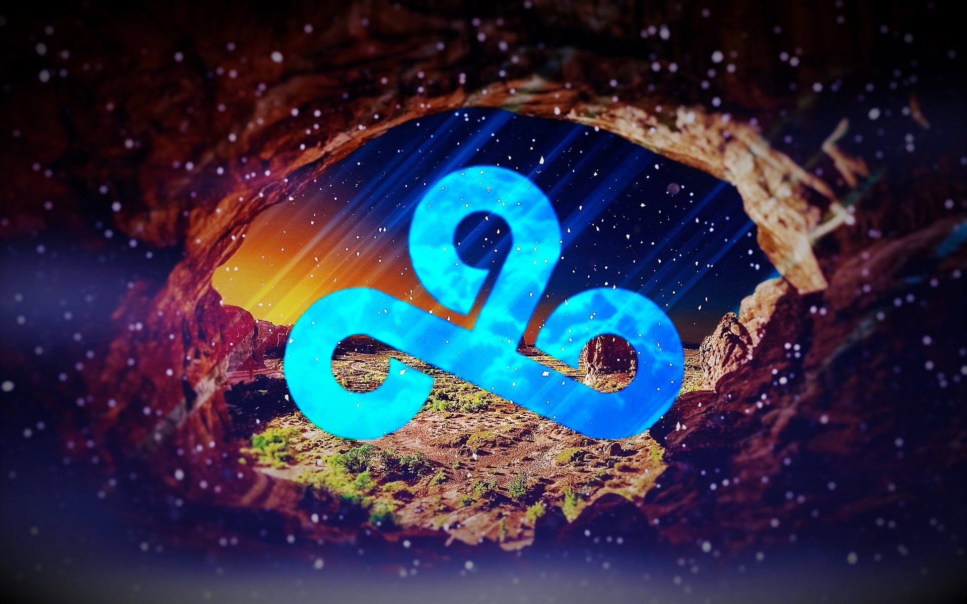 Cloud9 logo in a cave opening with starry sky HD Wallpaper