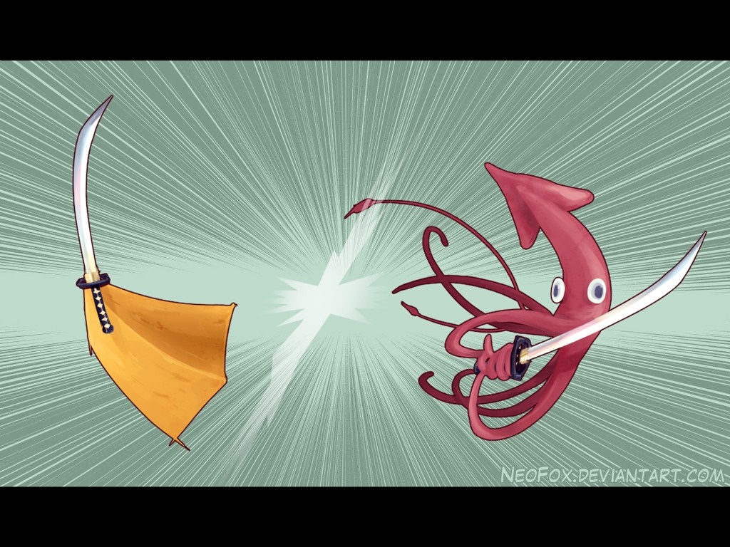 Squid with Katana fighting a Samurai HD Wallpaper