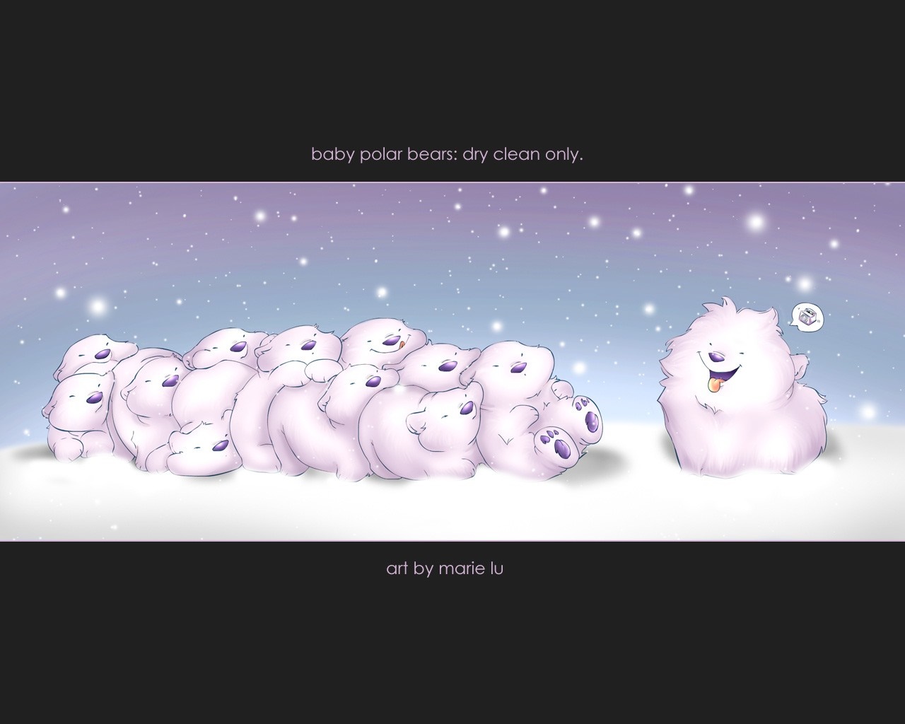 Baby polar bears: dry clean only. Art by Marie Lu HD Wallpaper