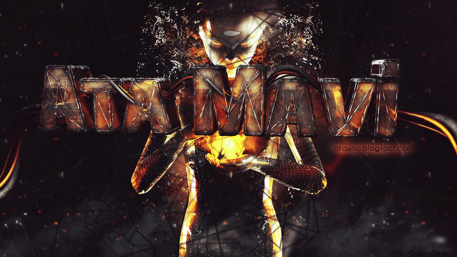 ATAWNA logo with fiery humanoid figure HD Wallpaper