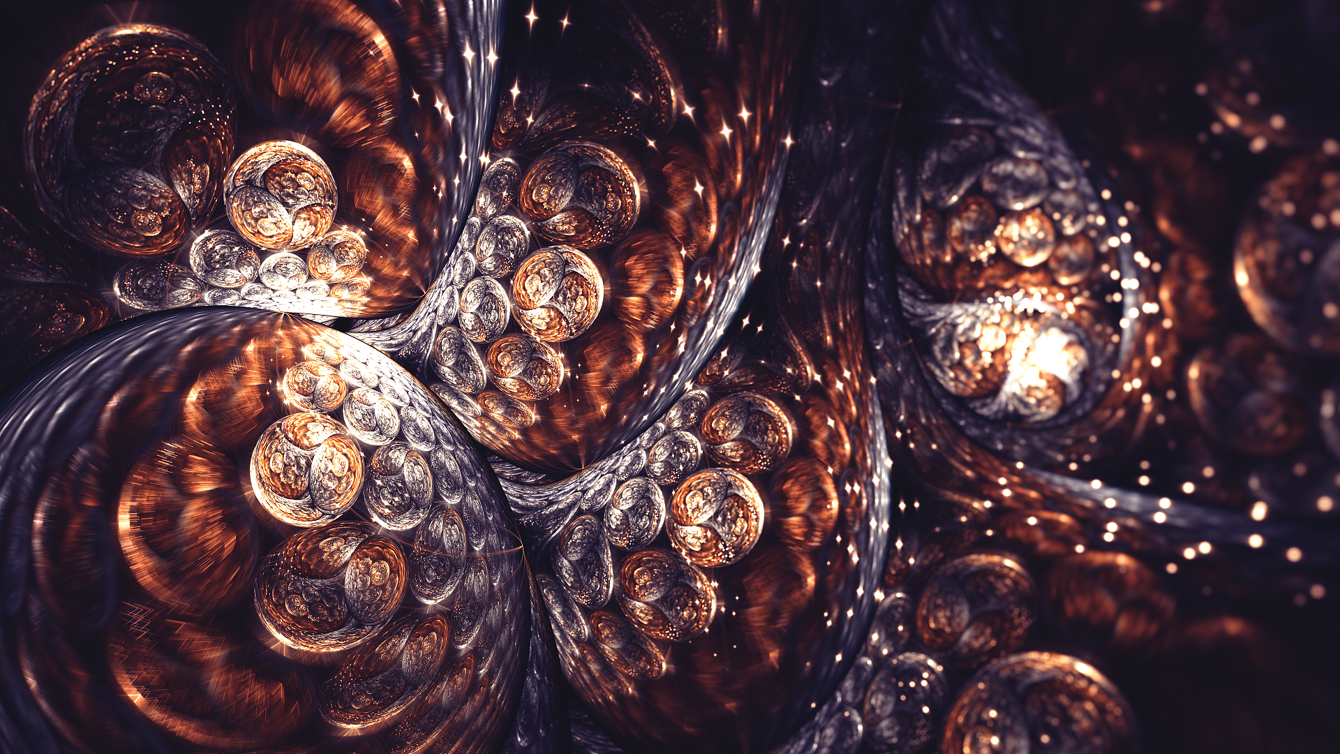 Abstract fractal art with swirling patterns and glowing orbs HD Wallpaper