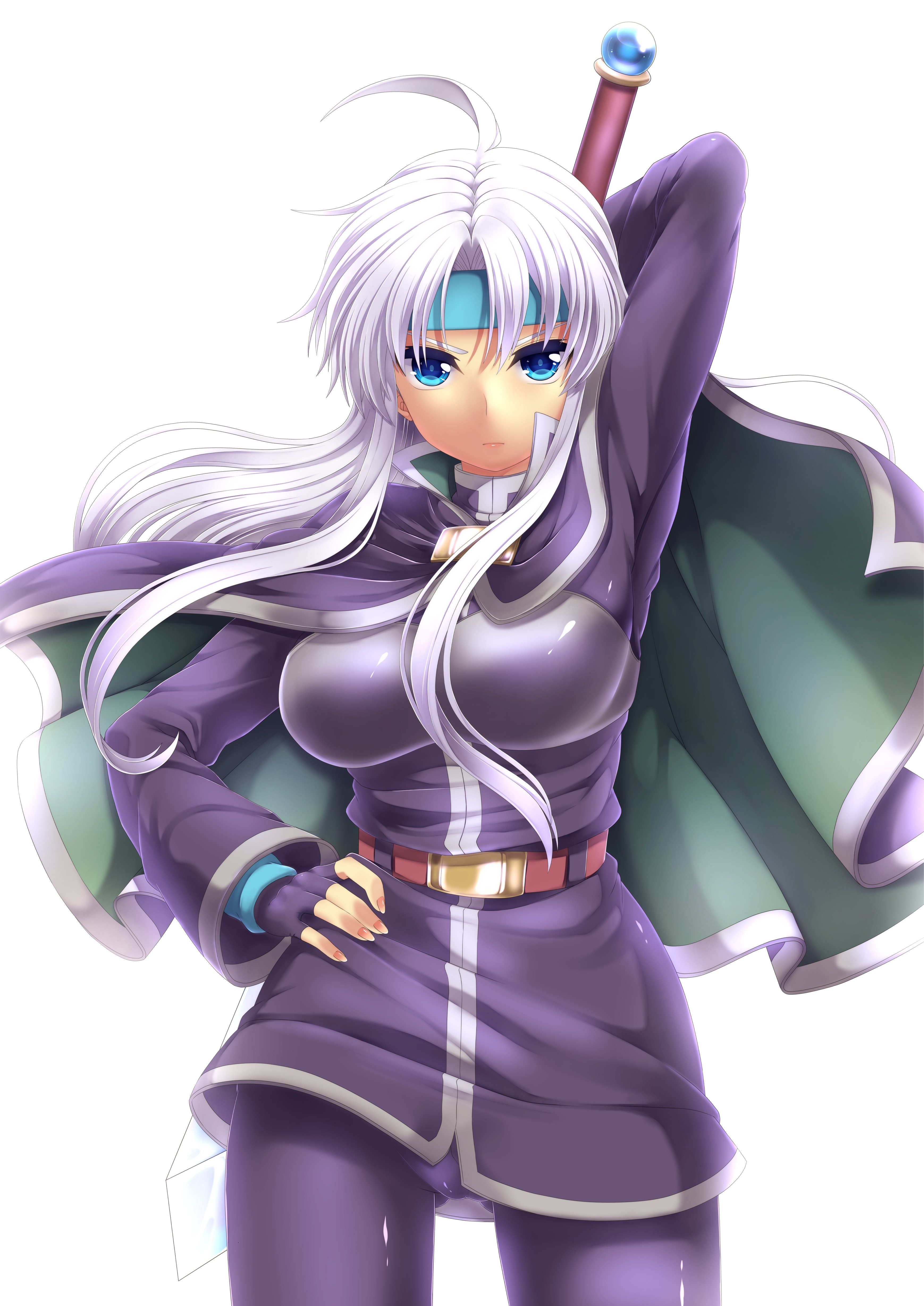 Anime girl with white hair and sword HD Wallpaper