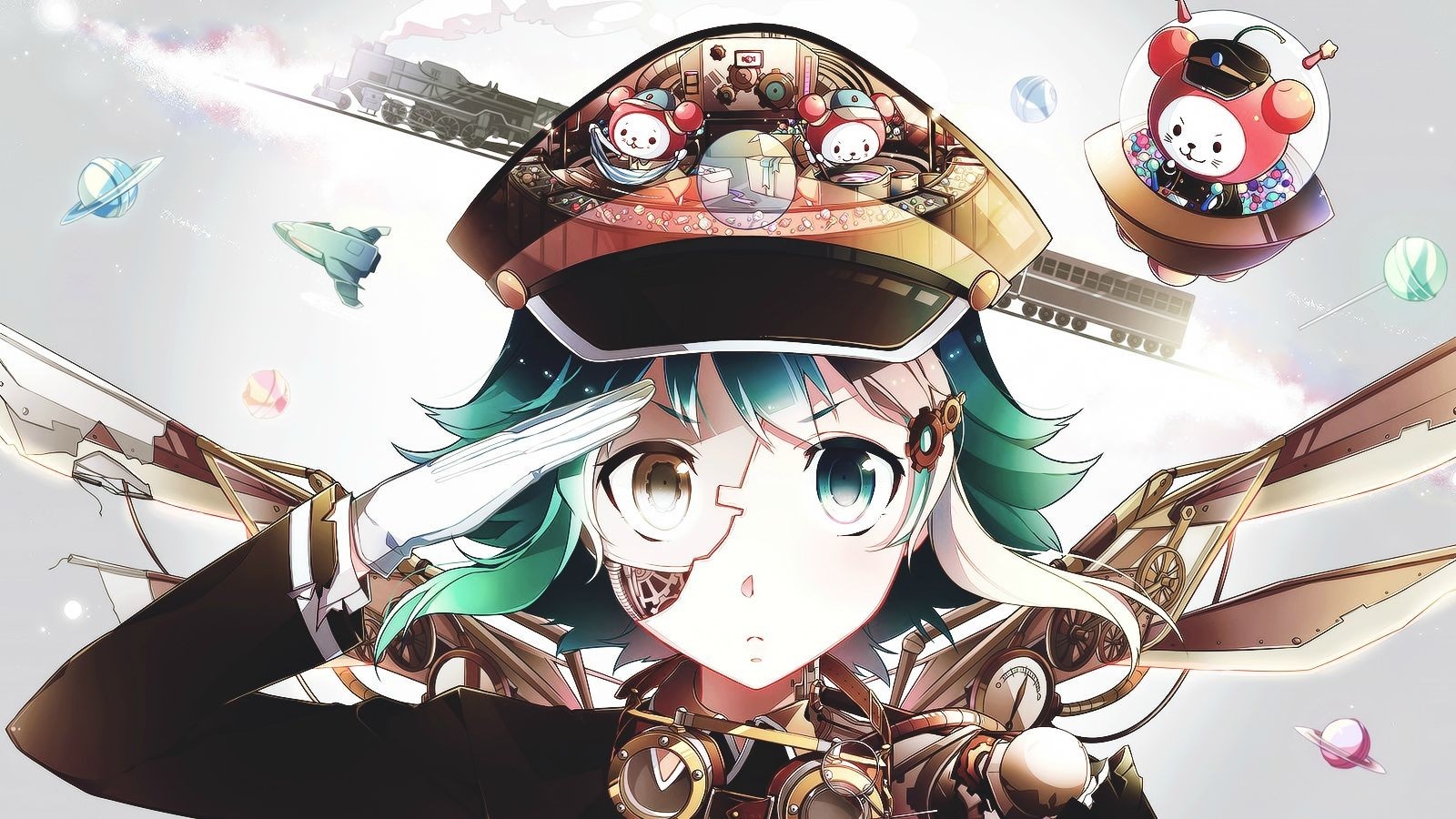 Megpoid Gumi as a steampunk pilot with mechanical wings HD Wallpaper