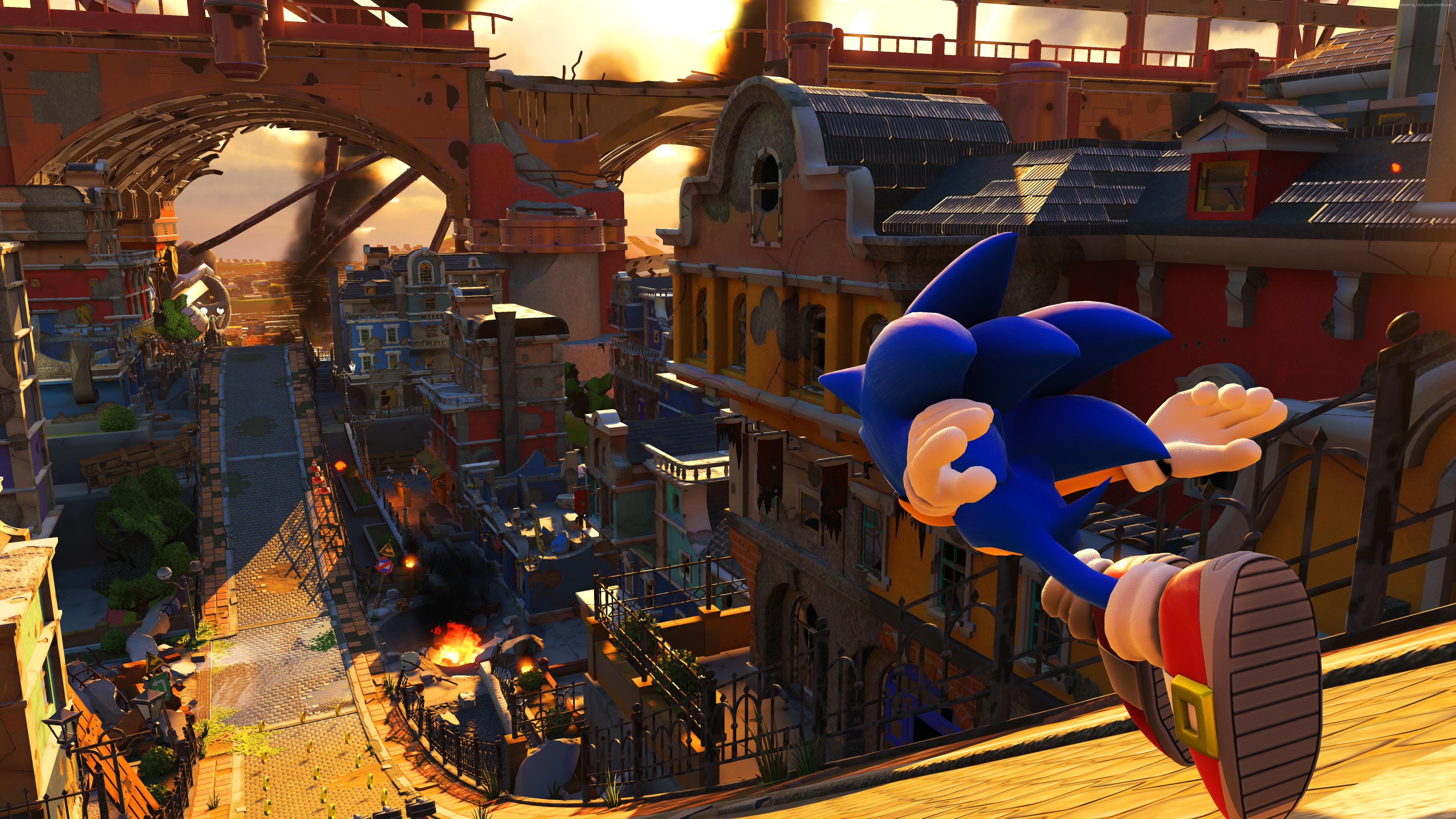 Sonic the Hedgehog from Sonic Forces in a destroyed city HD Wallpaper