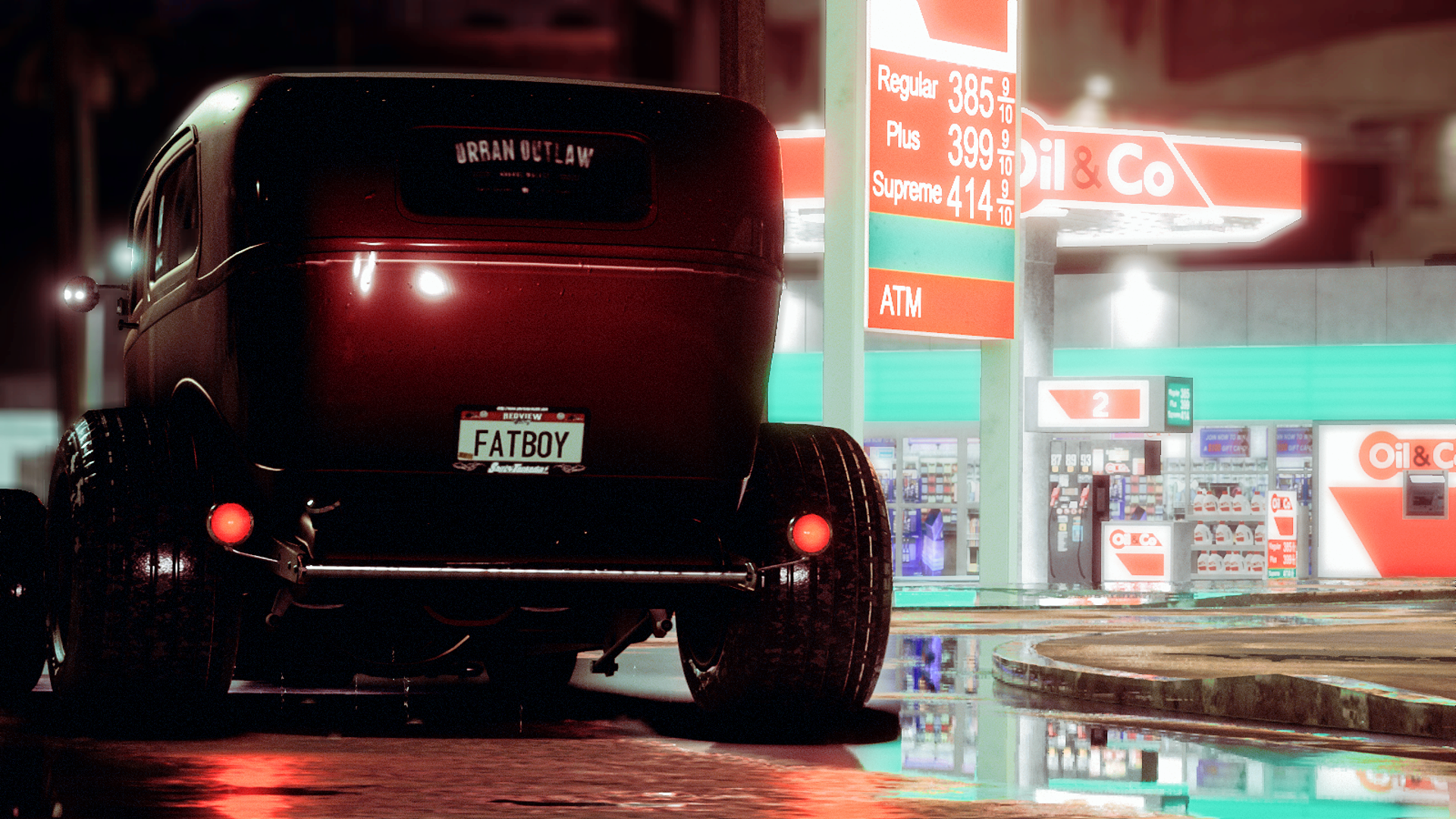 Rat Rod at Oil & Co Gas Station HD Wallpaper