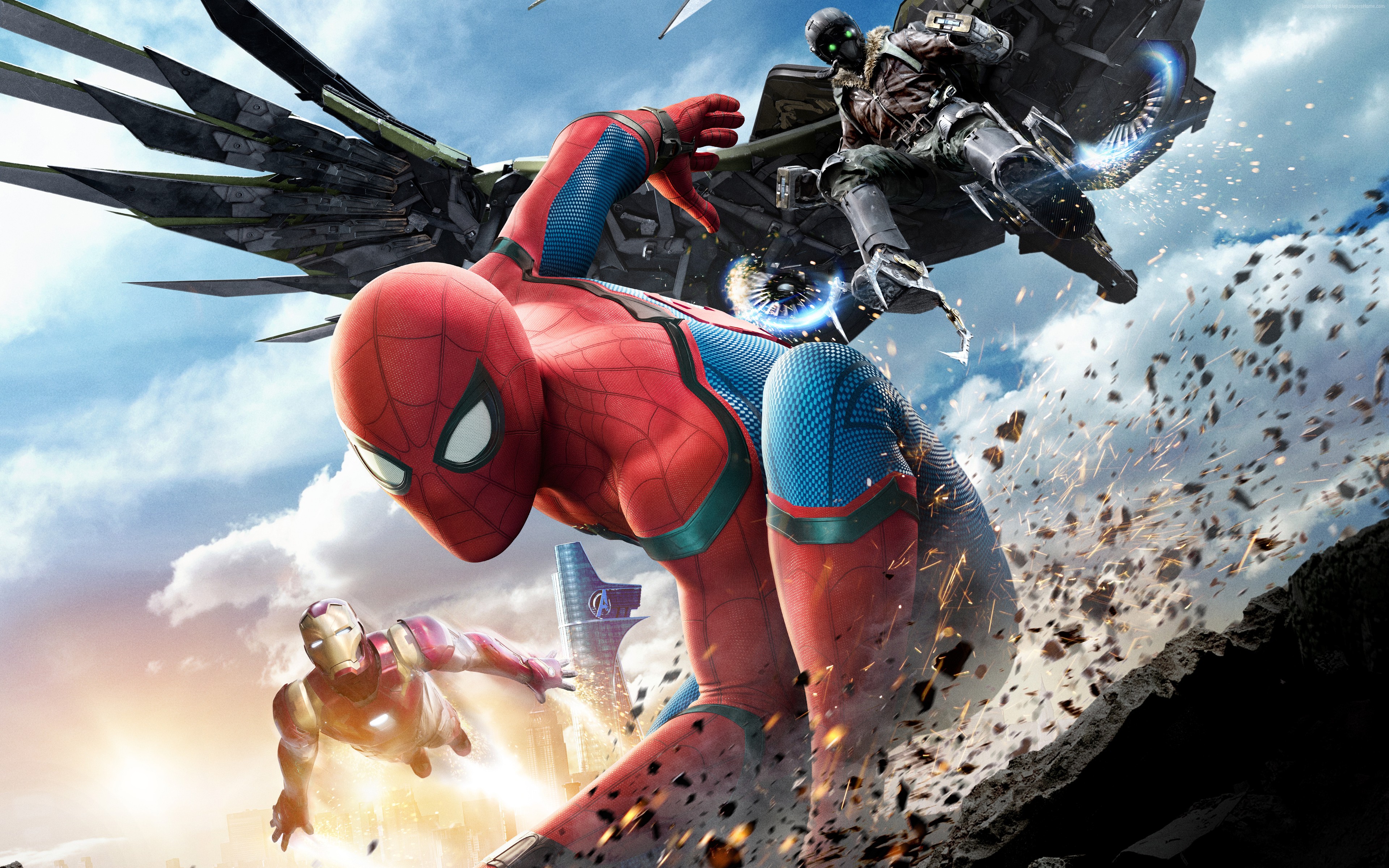 Spider-Man, Iron Man, and Vulture from Spider-Man: Homecoming HD Wallpaper