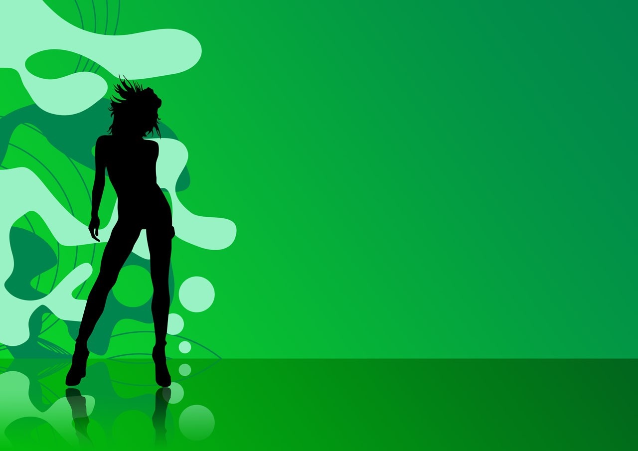 Silhouette of a woman dancing on a green background HD Wallpaper
