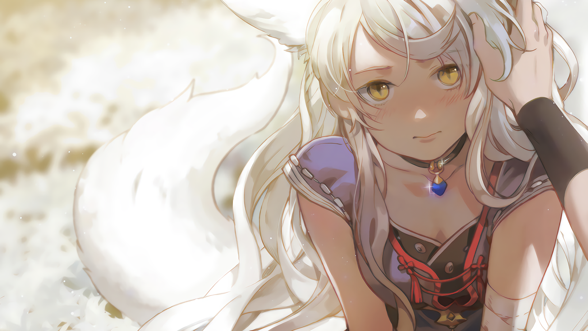 Anime girl with blond hair and fox ears HD Wallpaper