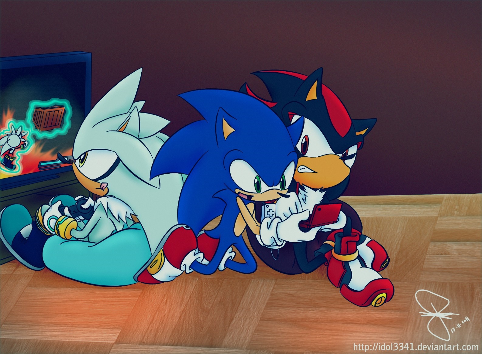 Sonic and Shadow Gaming Together Illustration HD Wallpaper