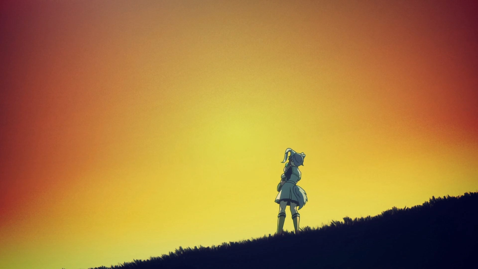 Girl on a hill at sunset from Musaigen no Phantom World HD Wallpaper