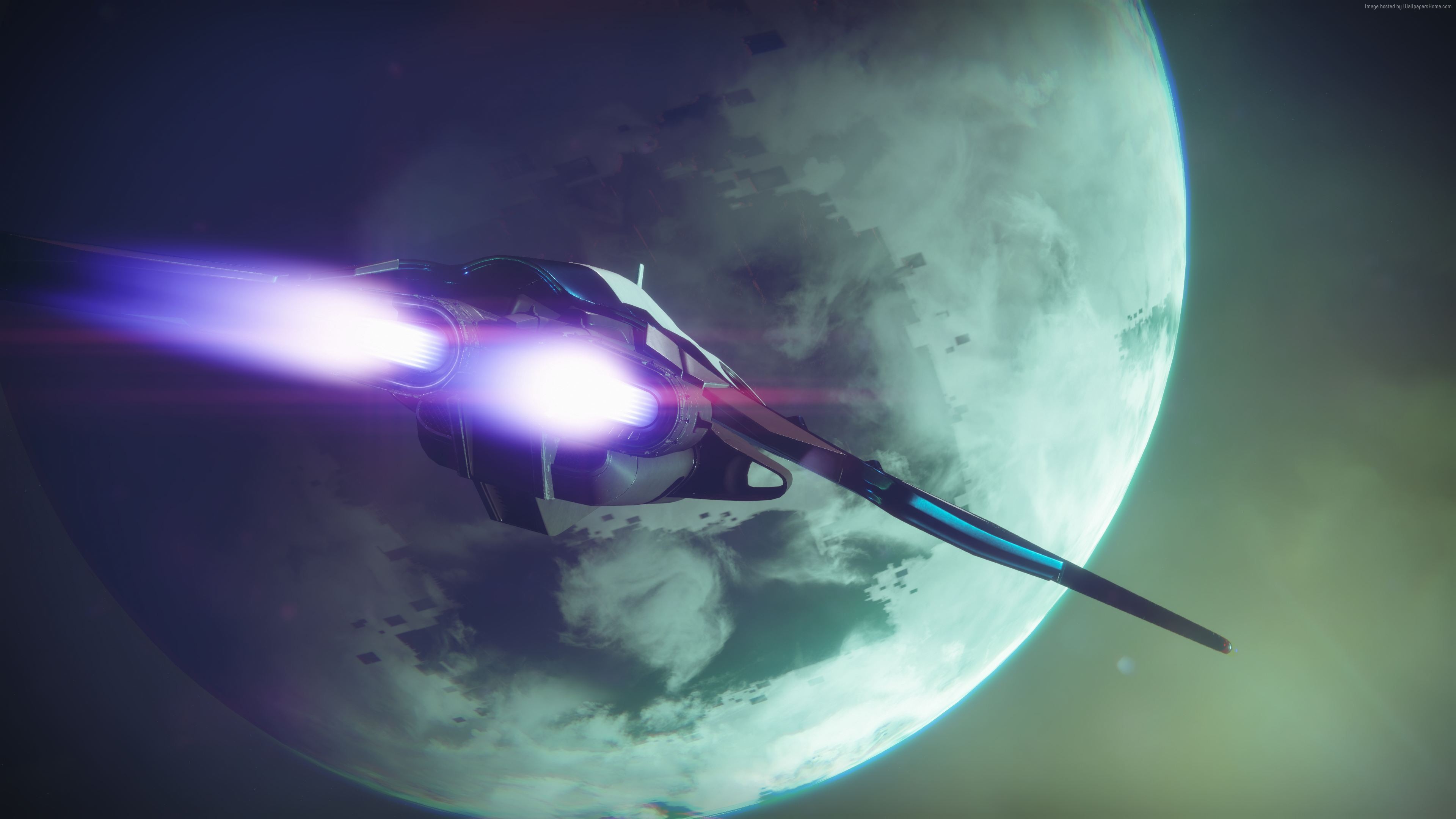 Destiny 2 spaceship with planet background 4K HD Wallpaper