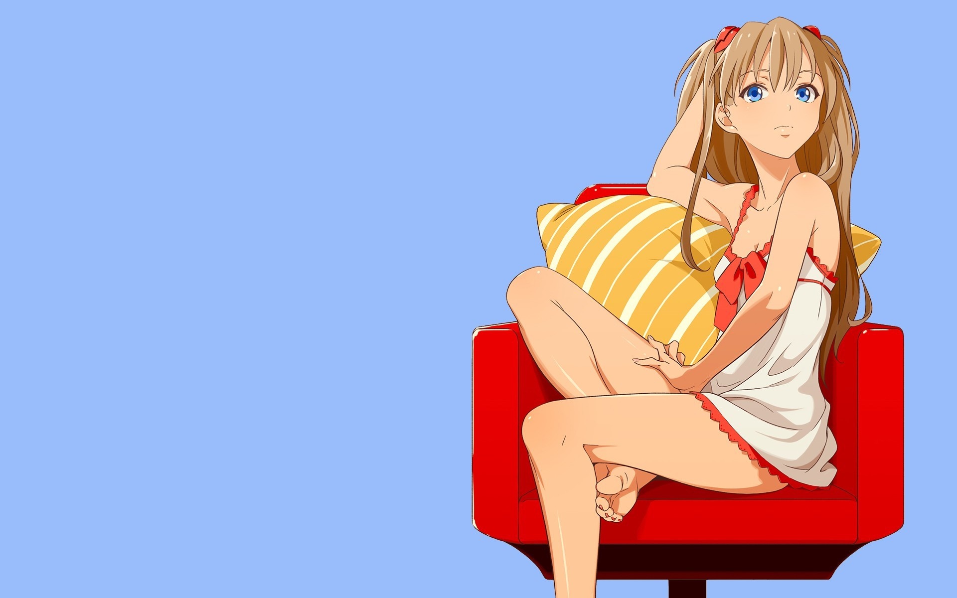 Asuka Langley Soryu from Neon Genesis Evangelion sitting on a chair HD Wallpaper