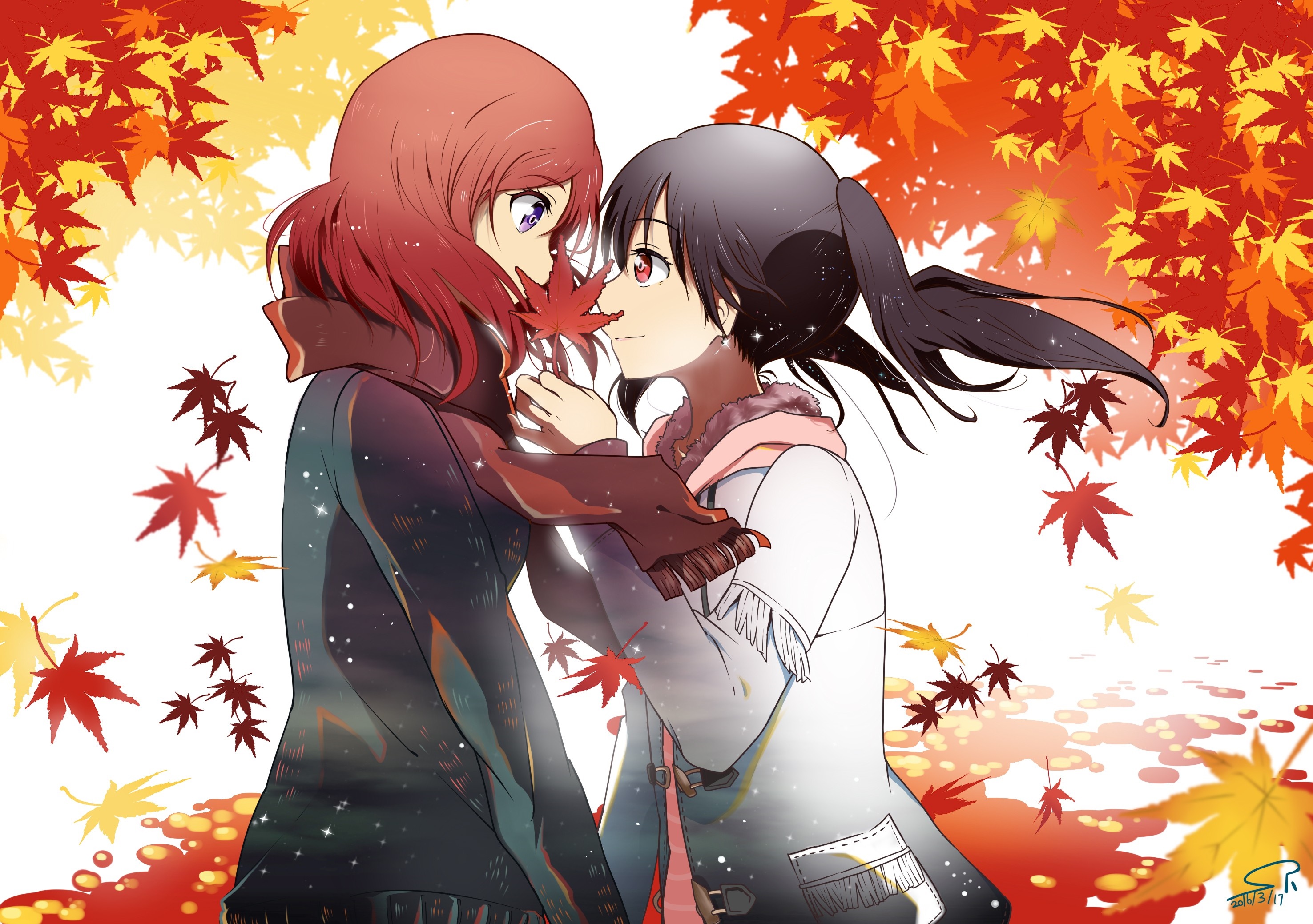 Nishikino Maki and Yazawa Nico from Love Live! in fall HD Wallpaper